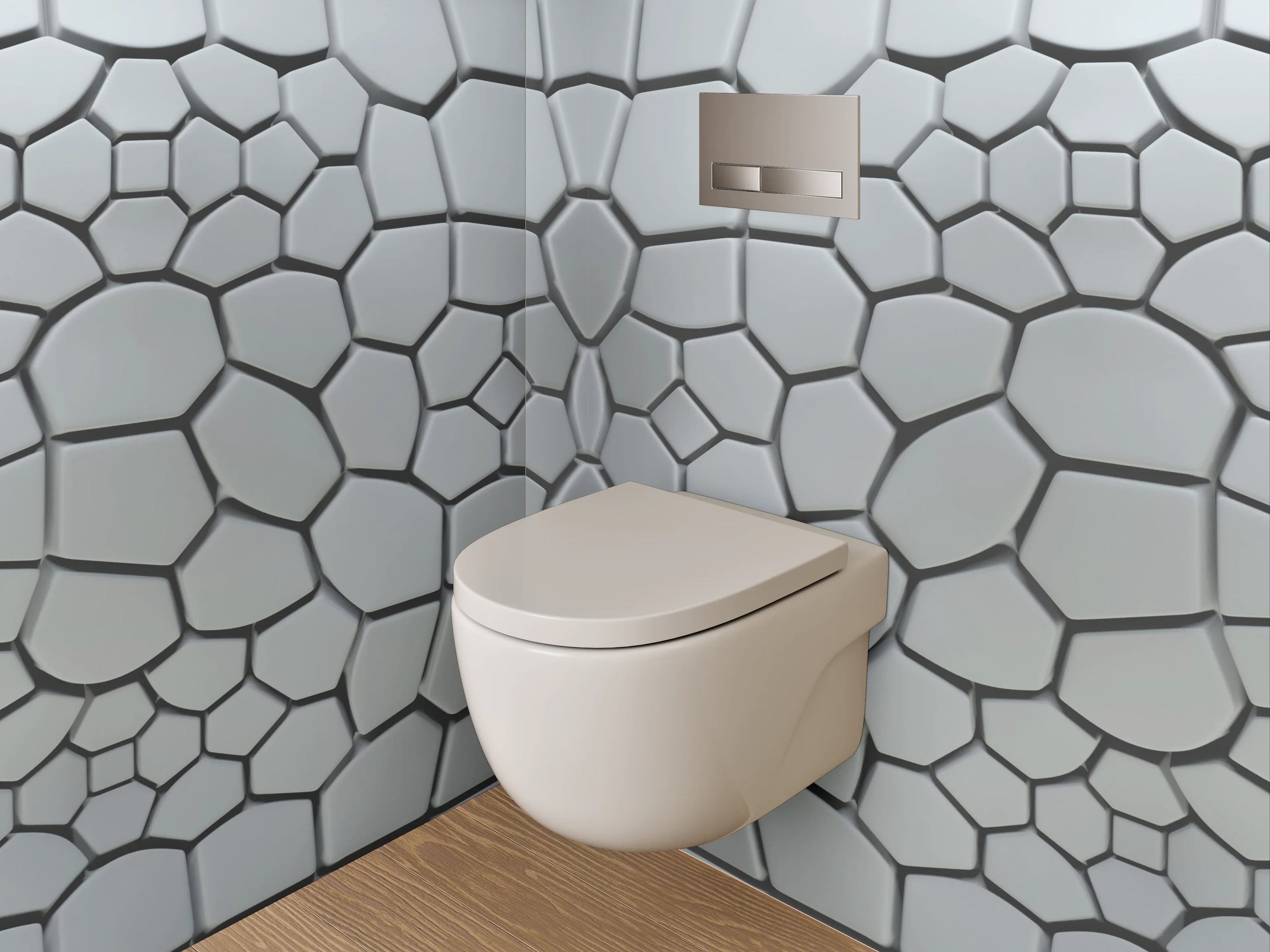 WC-Rückwand - Geometrische Mosaik Fliesen Silber Weiß Grau
