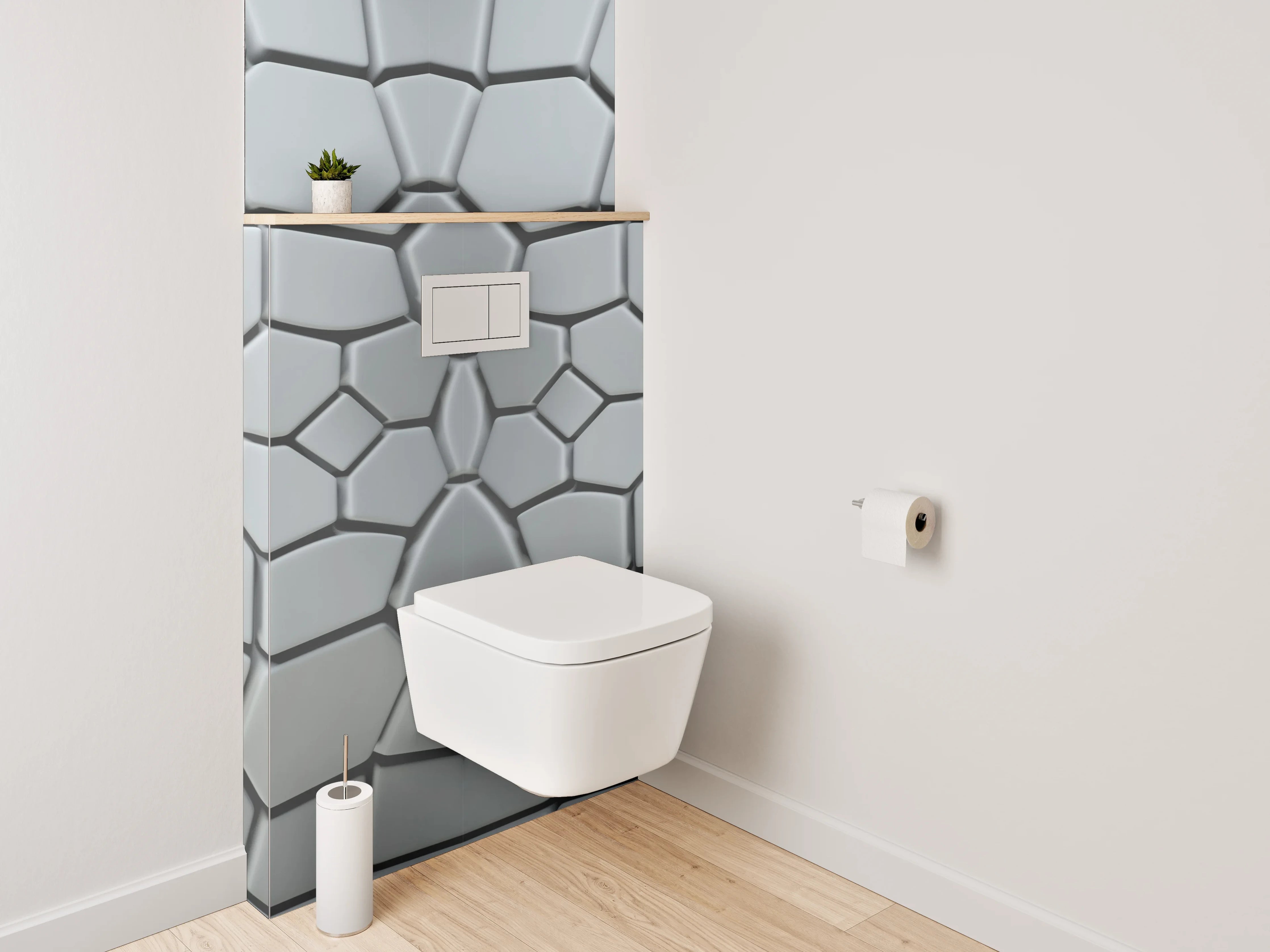 WC-Rückwand - Geometrische Mosaik Fliesen Silber Weiß Grau