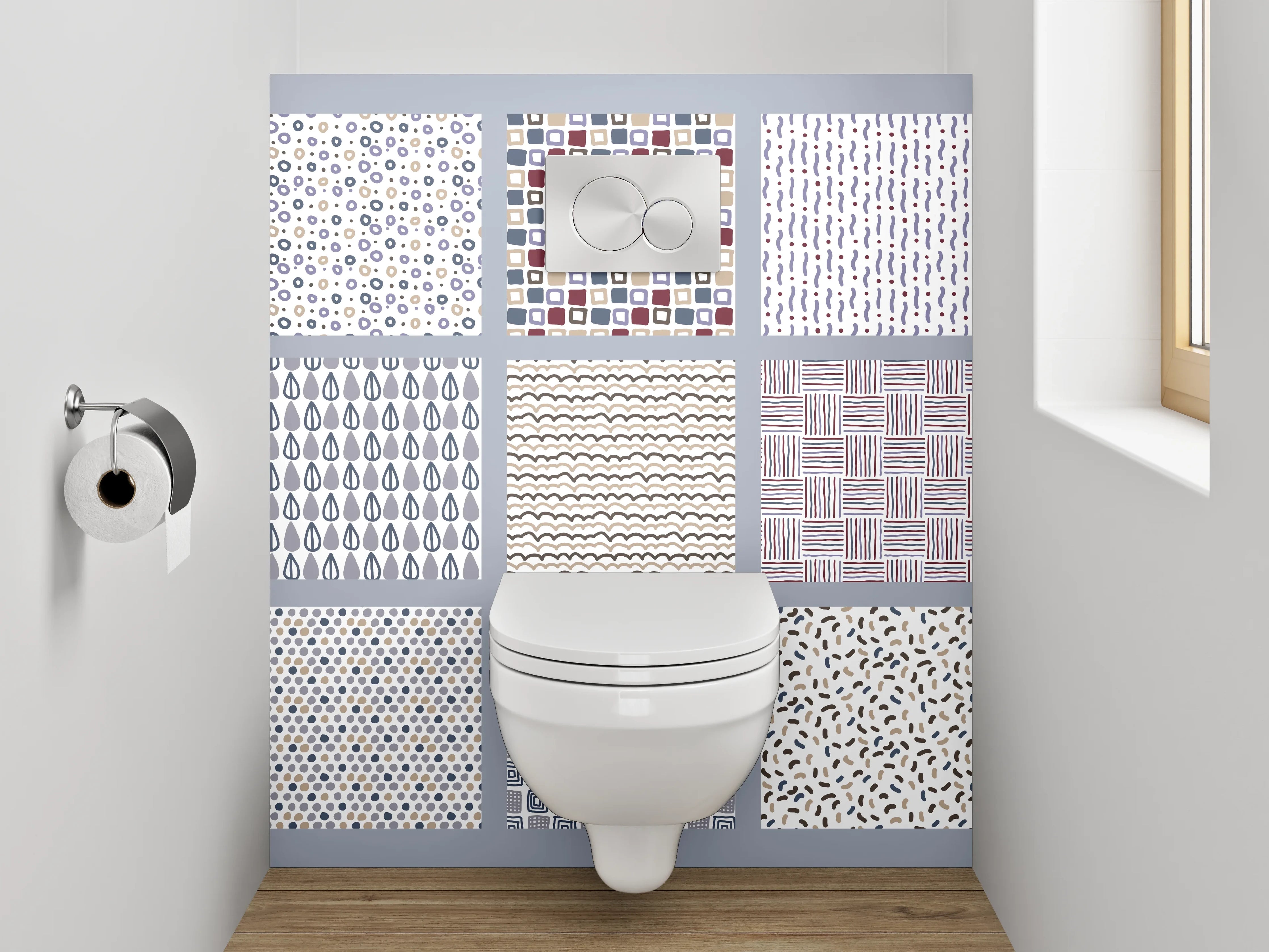 WC-Rückwand - Geometrische Muster Pastell Mix