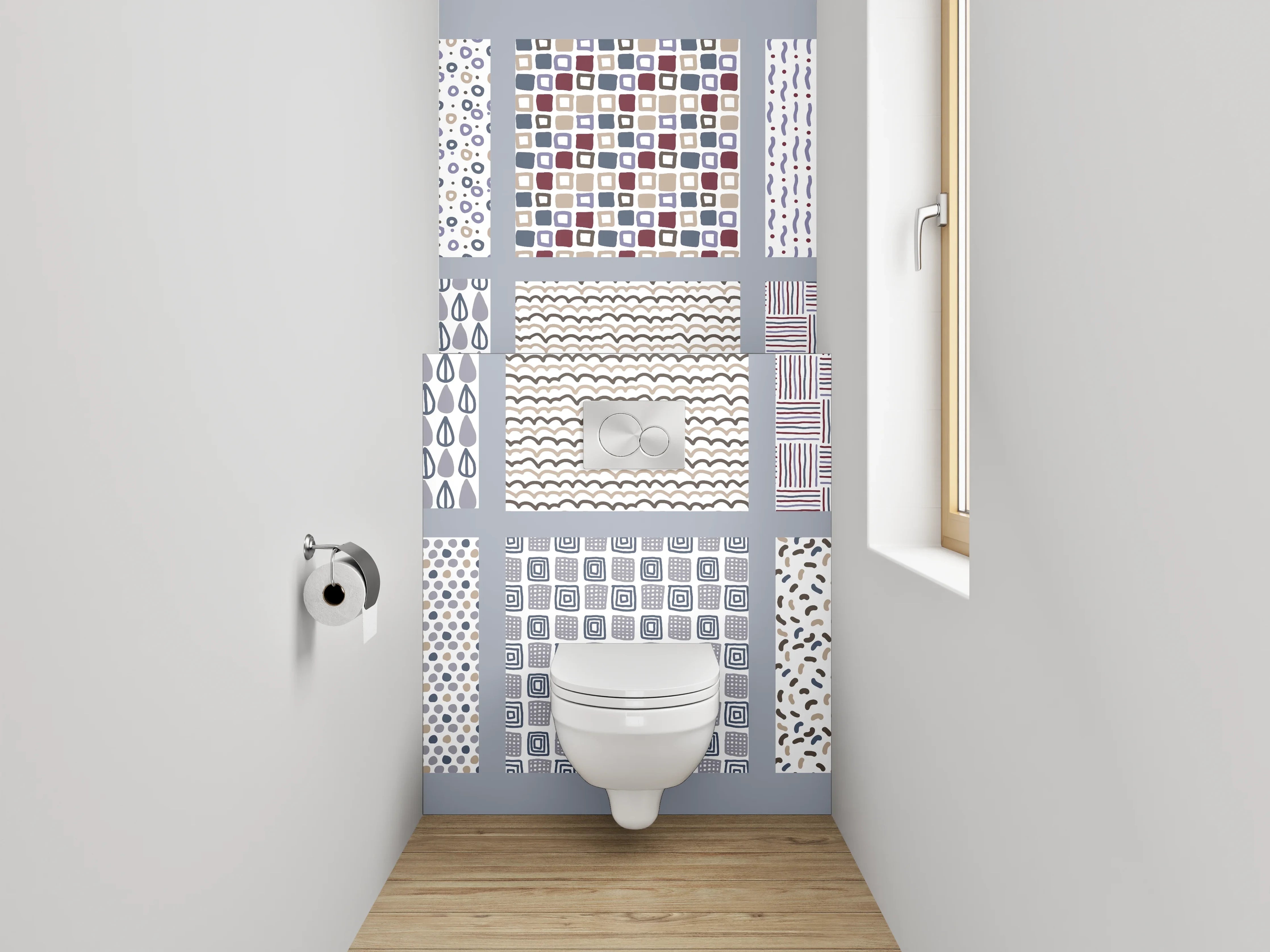 WC-Rückwand - Geometrische Muster Pastell Mix