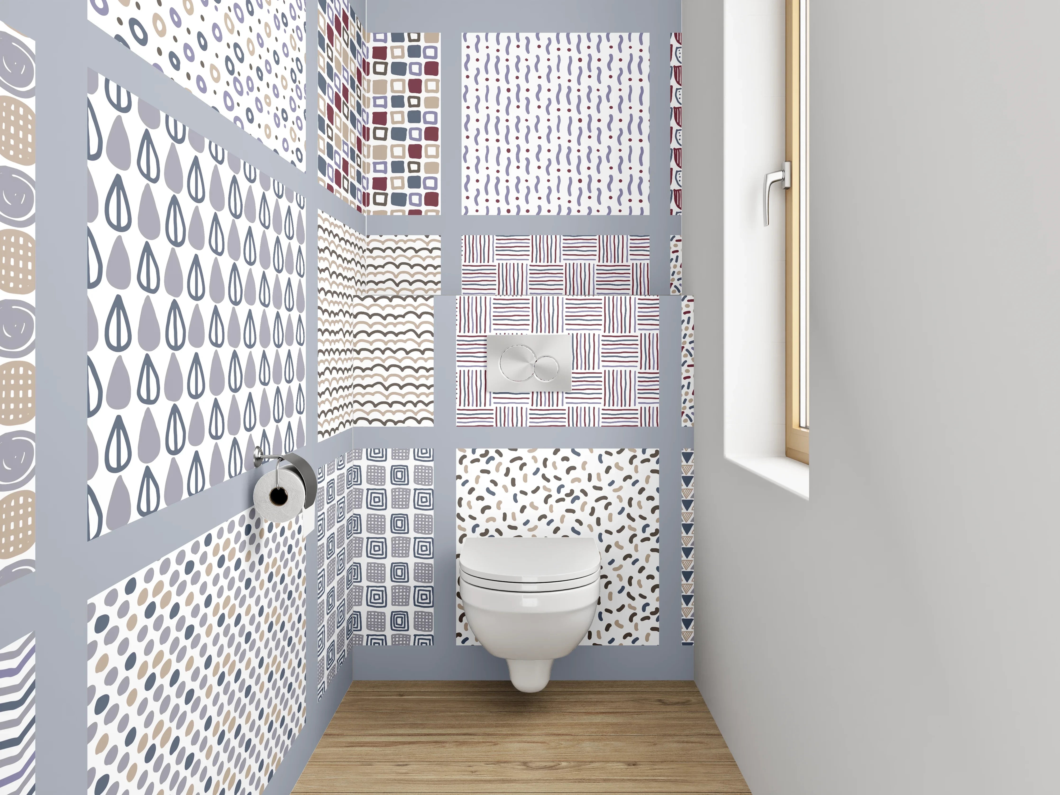 WC-Rückwand - Geometrische Muster Pastell Mix