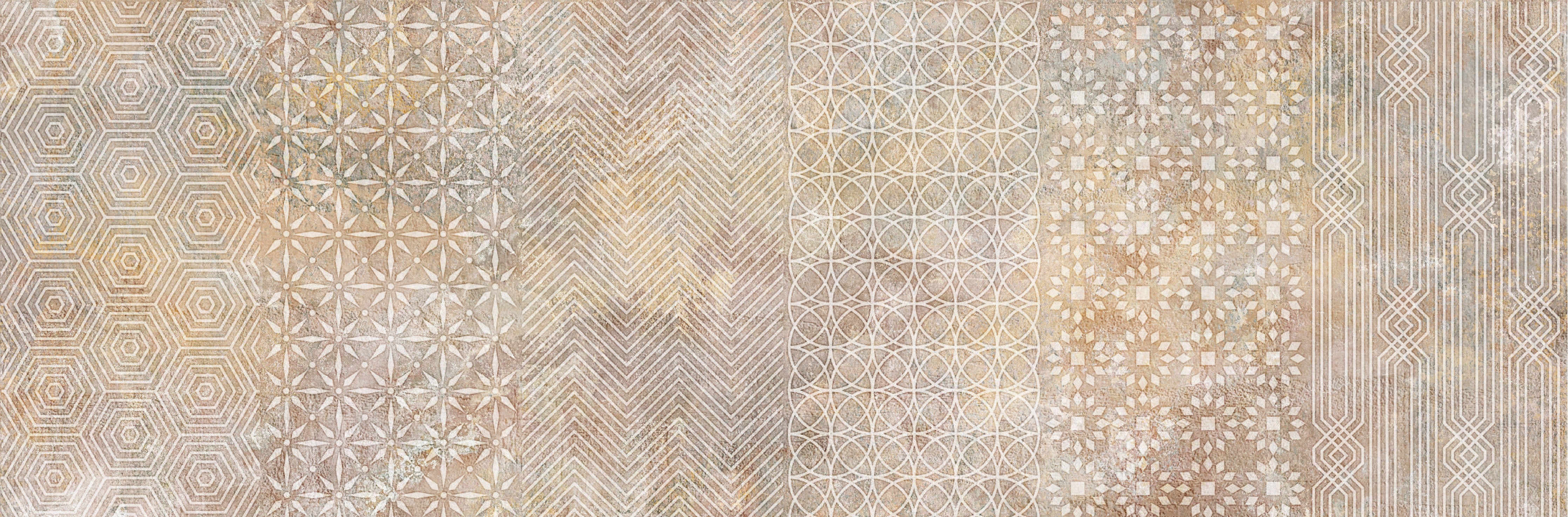 WC-Rückwand-Geometrische Vintage-Muster Fliesenoptik Beige