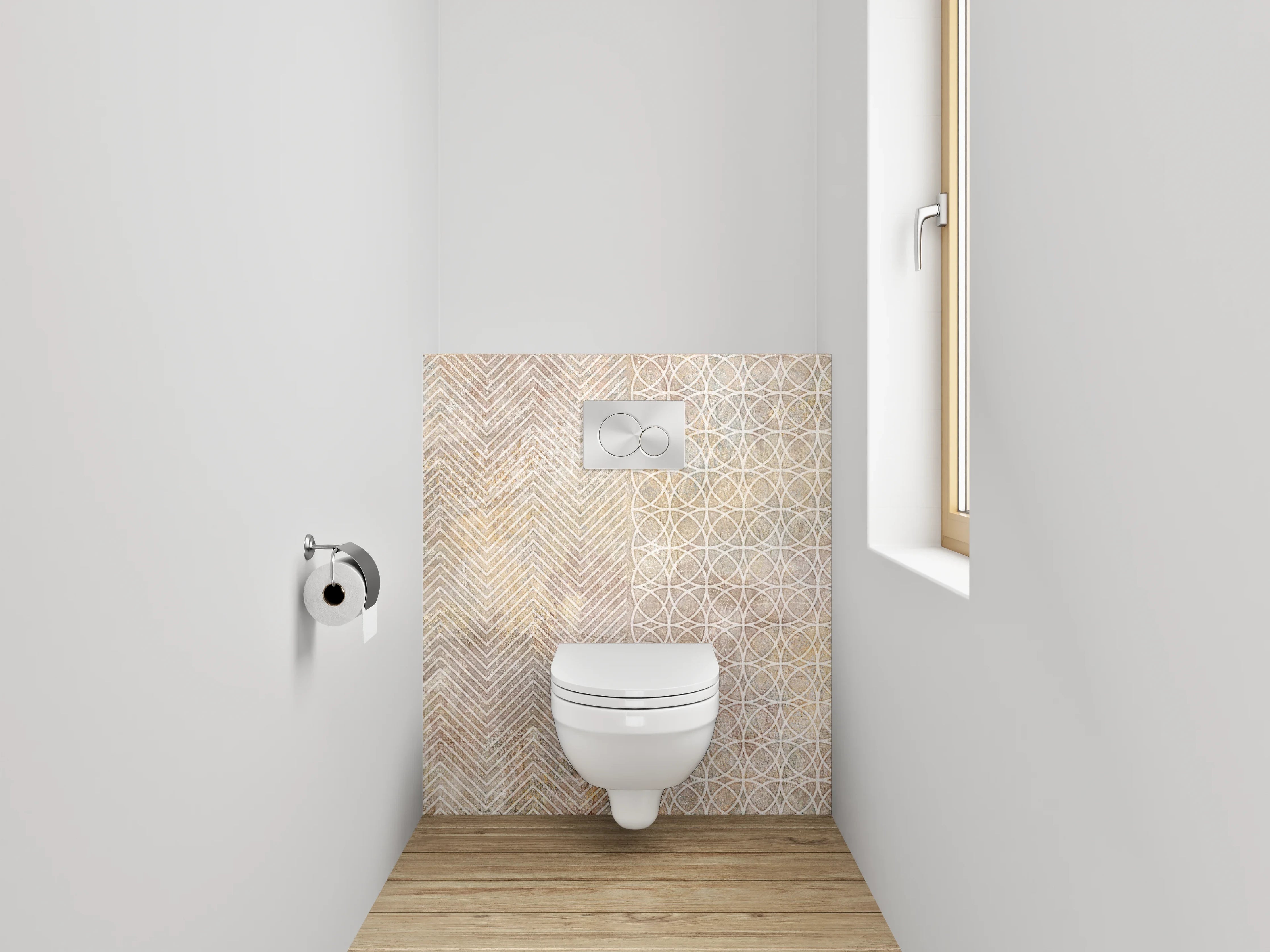 WC-Rückwand - Geometrische Vintage-Muster Fliesenoptik Beige