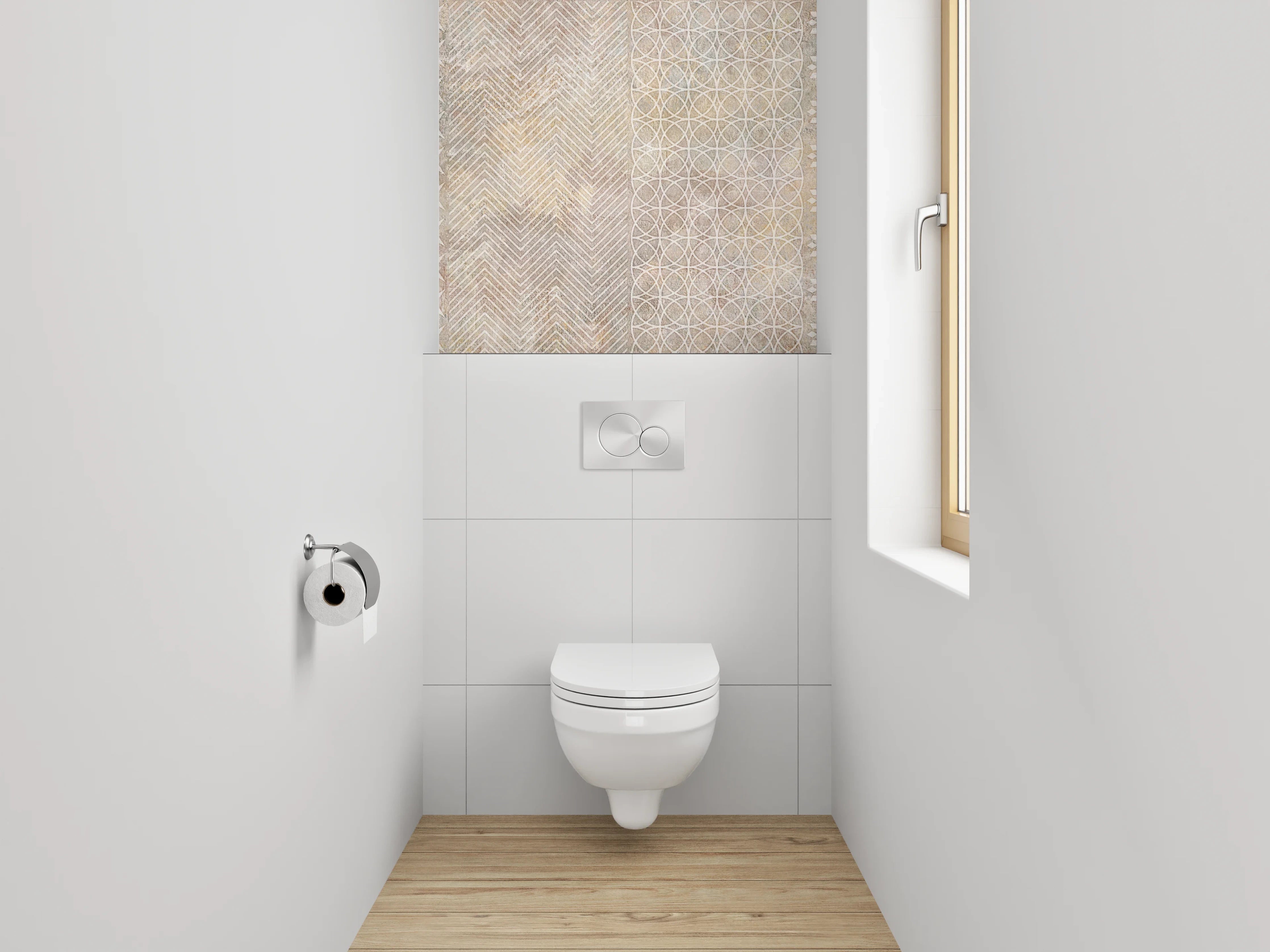 WC-Rückwand - Geometrische Vintage-Muster Fliesenoptik Beige