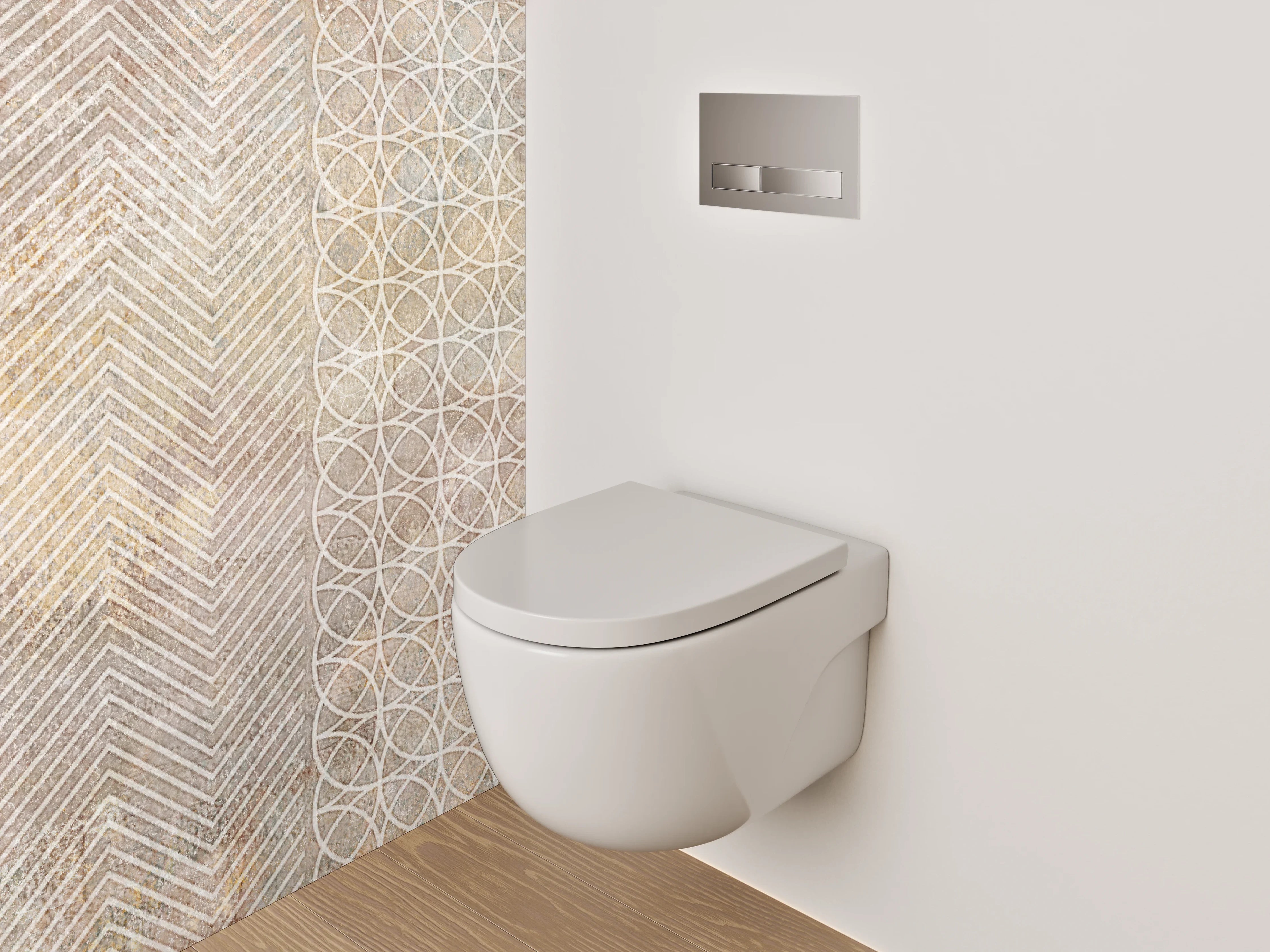 WC-Rückwand - Geometrische Vintage-Muster Fliesenoptik Beige