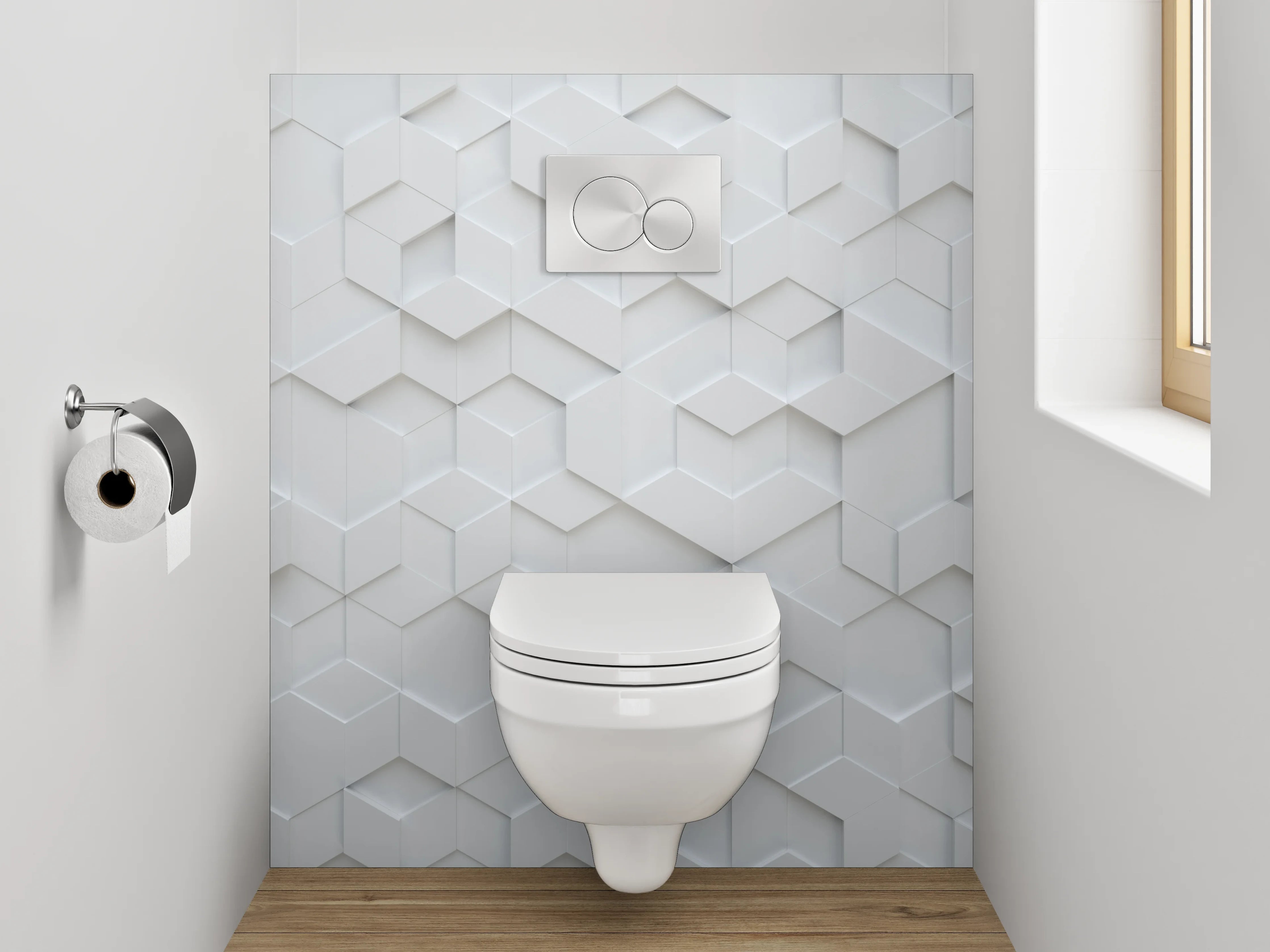WC-Rückwand - Geometrische weiße 3D Muster-Fliesen