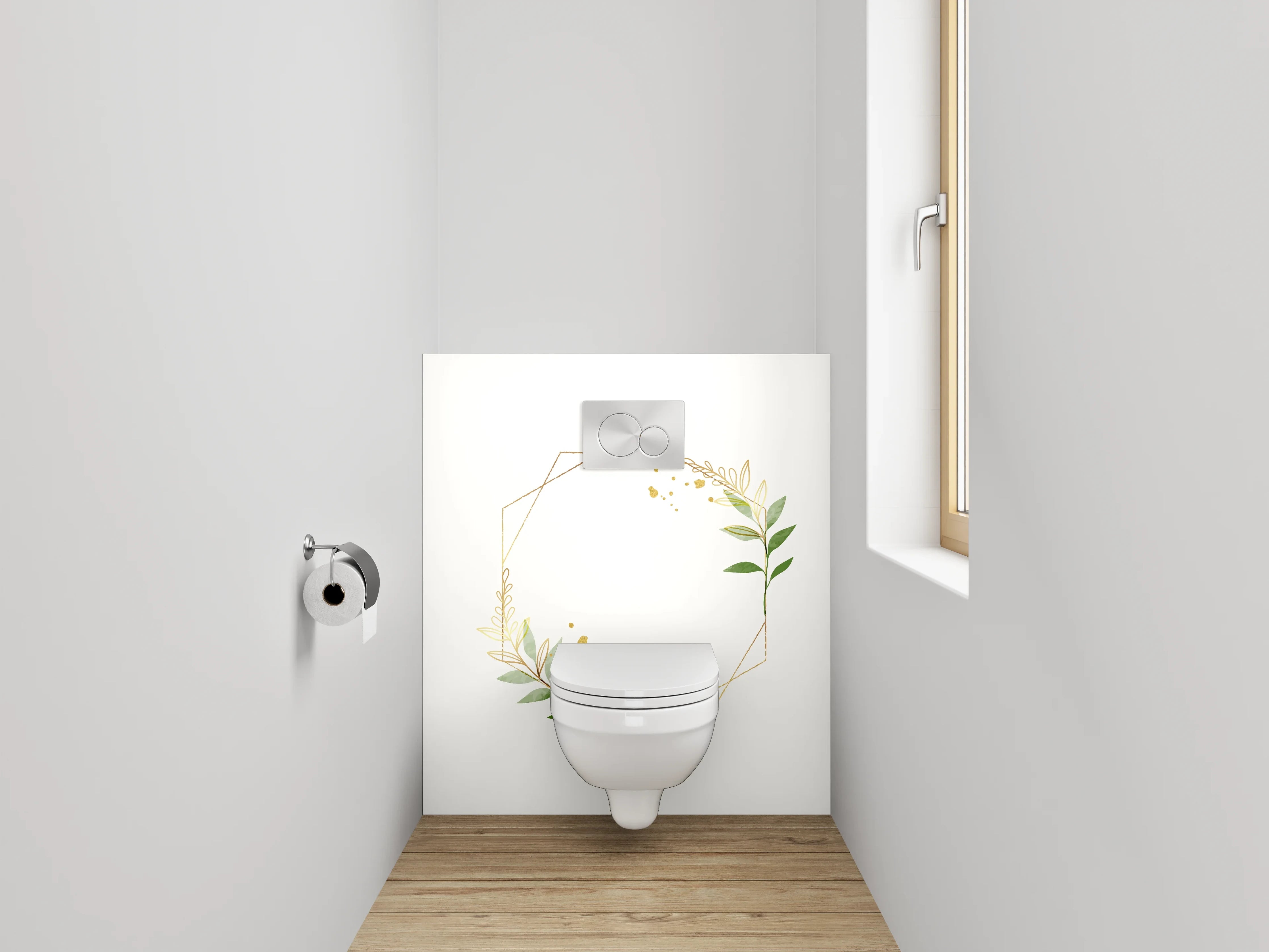 WC-Rückwand - Geometrischer Blätterrahmen auf Weiß
