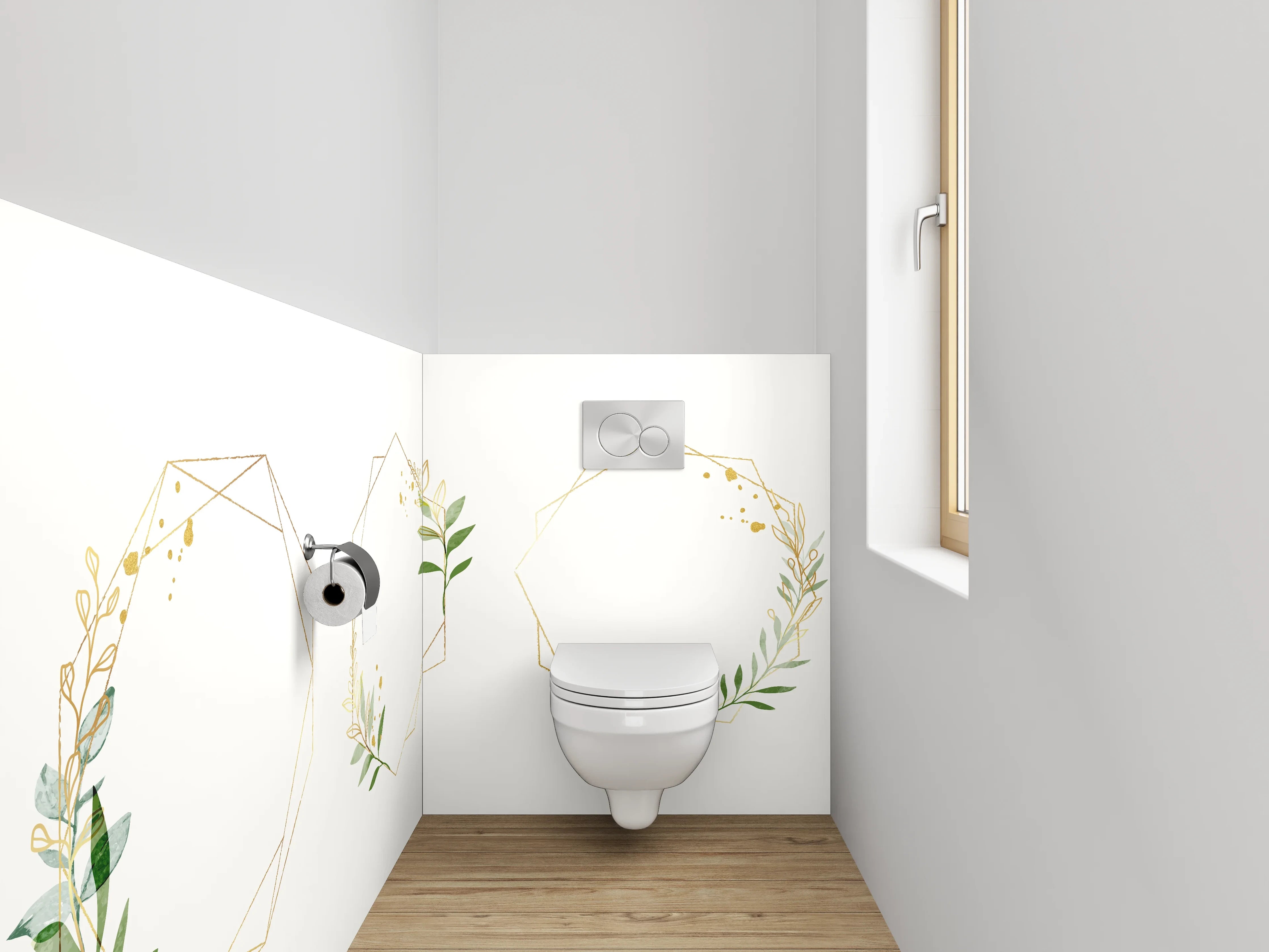 WC-Rückwand - Geometrischer Blätterrahmen auf Weiß