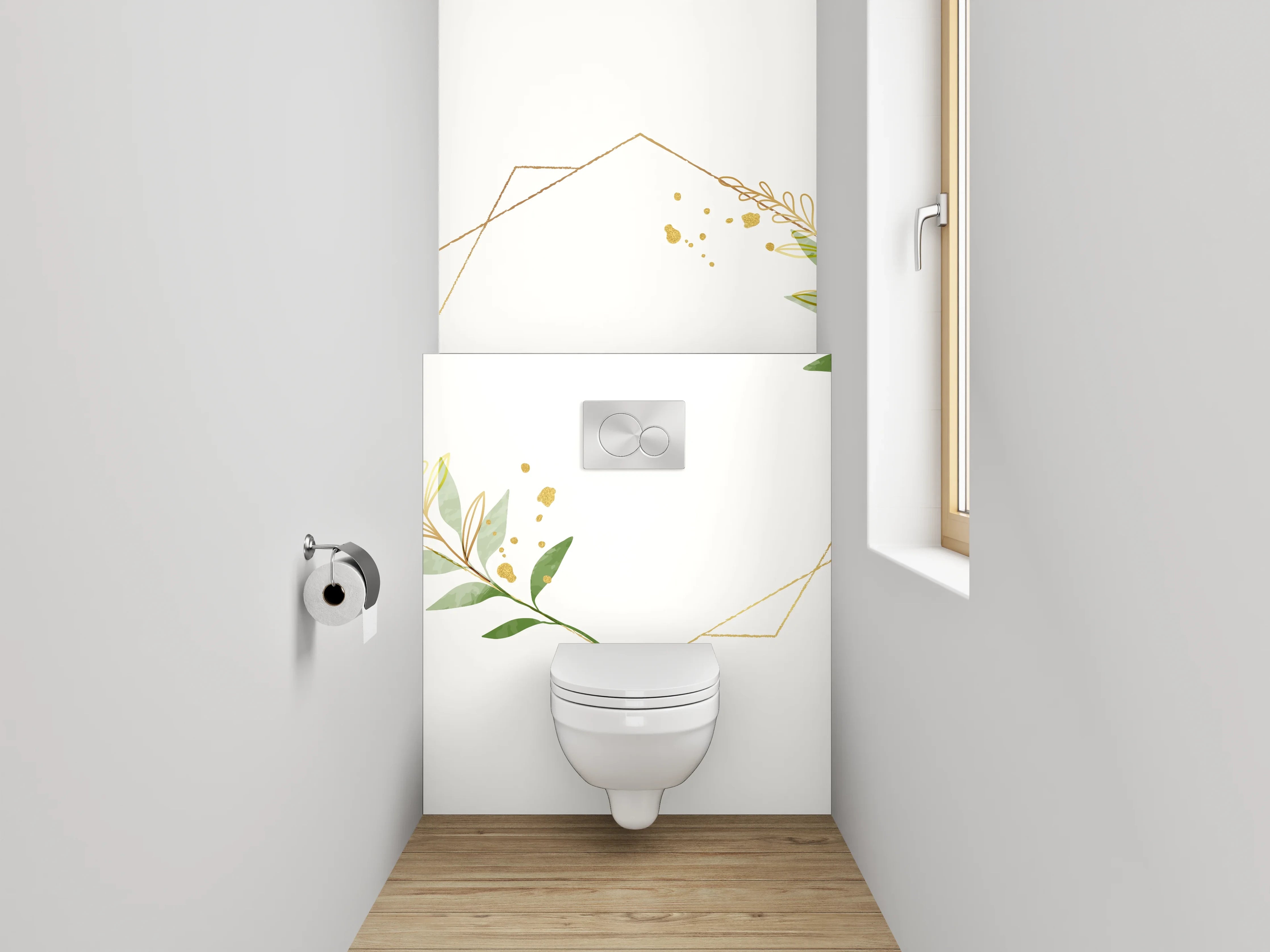 WC-Rückwand - Geometrischer Blätterrahmen auf Weiß