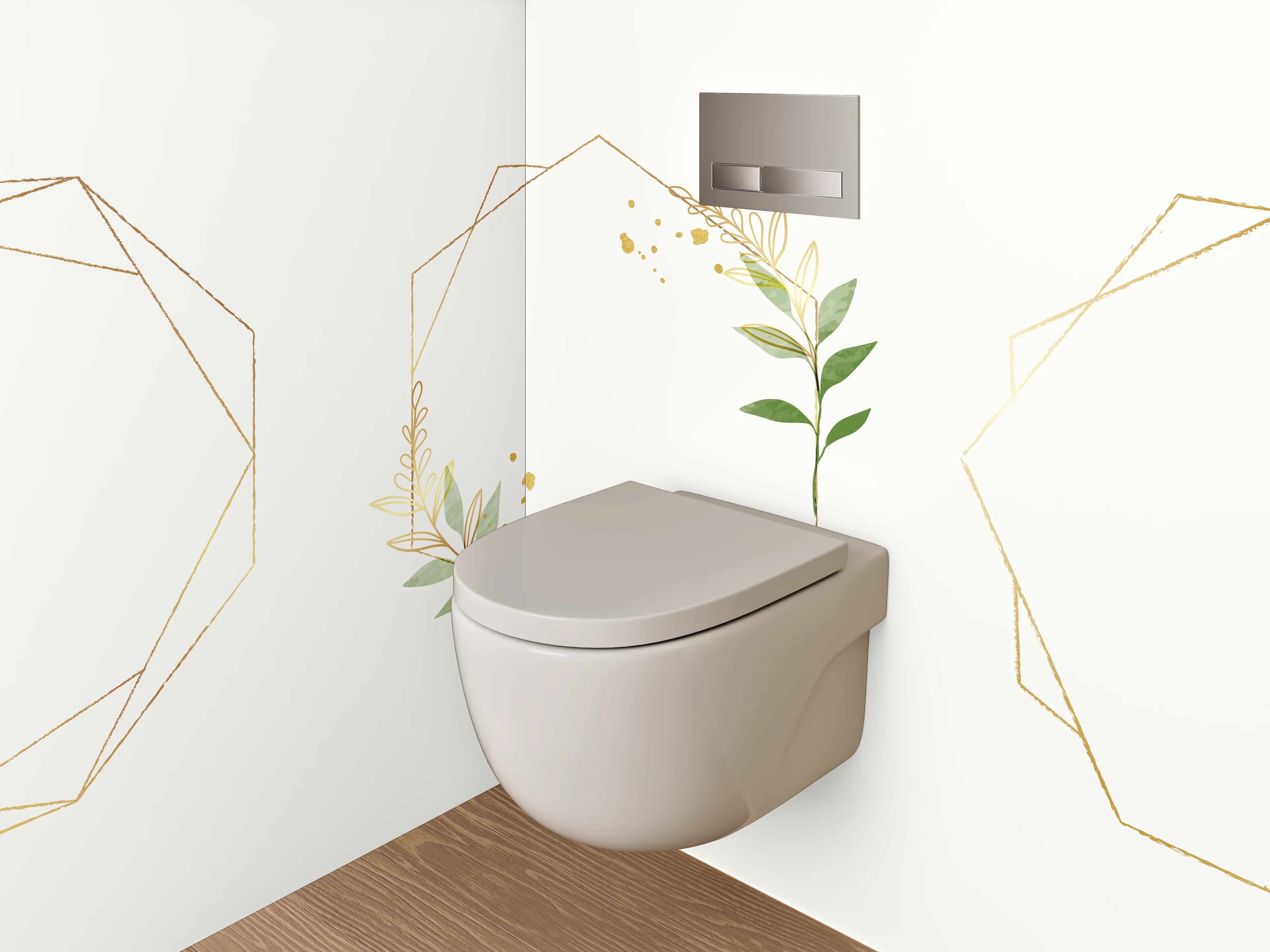 WC-Rückwand - Geometrischer Blätterrahmen auf Weiß