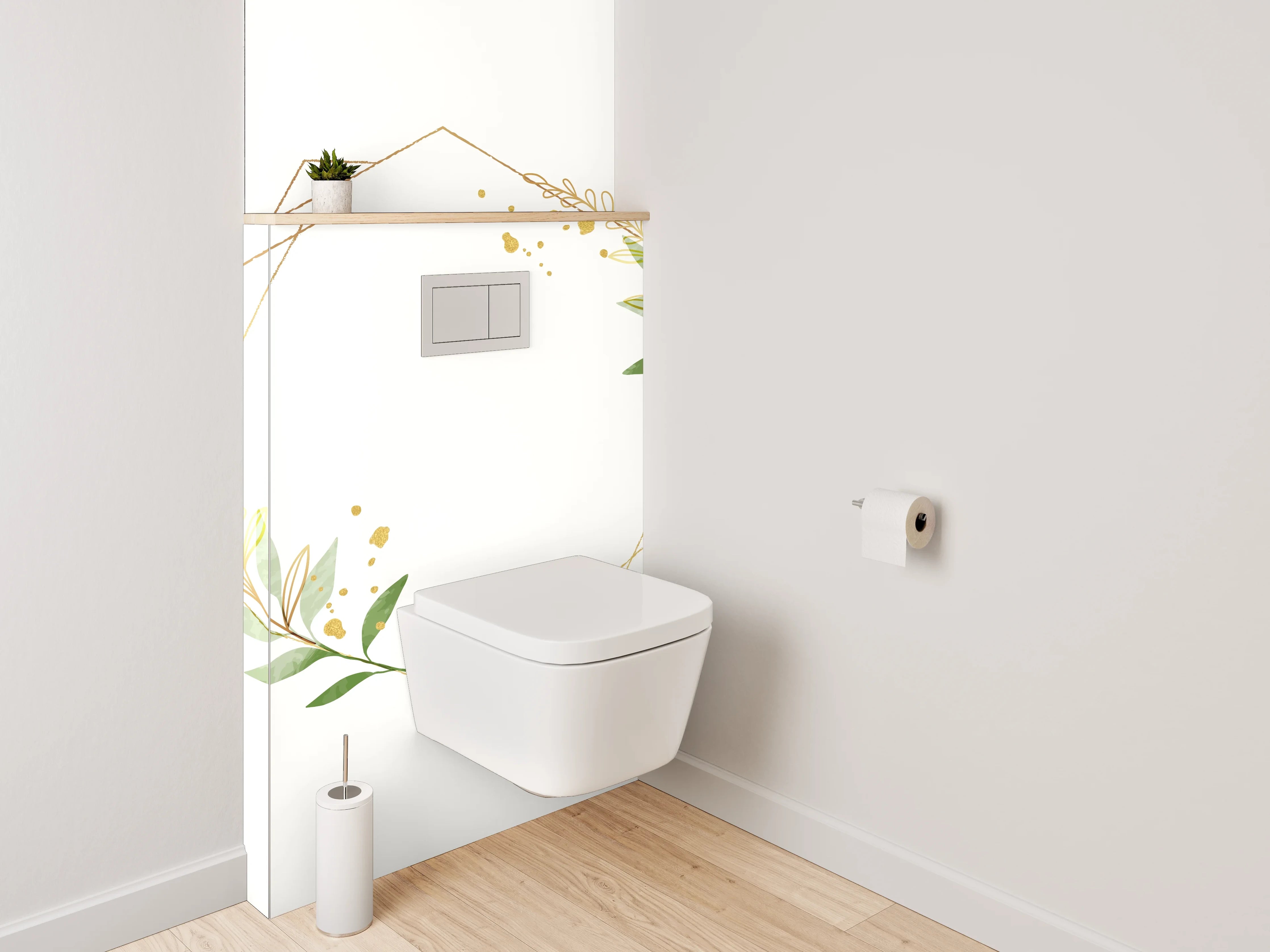 WC-Rückwand - Geometrischer Blätterrahmen auf Weiß