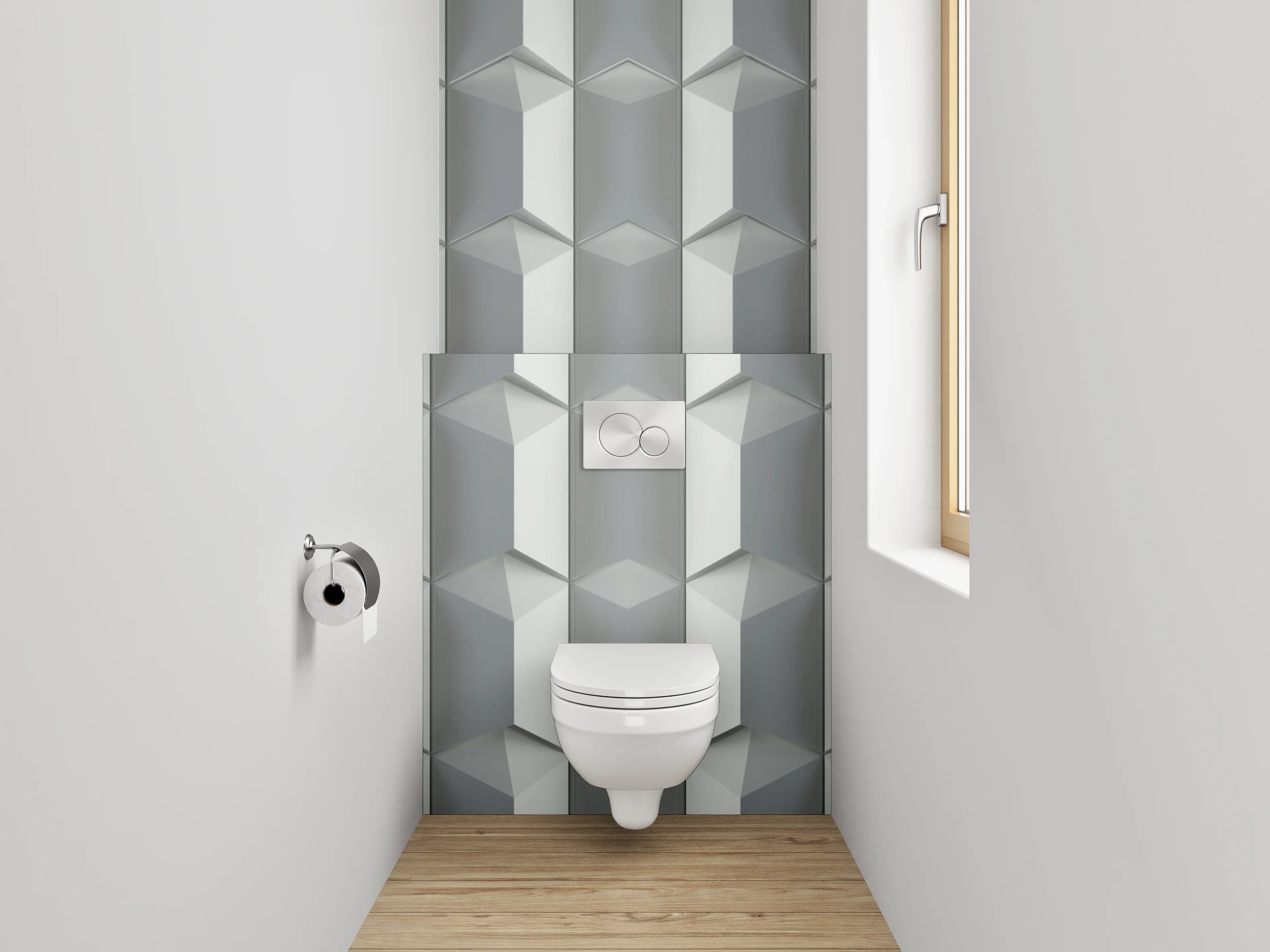 WC-Rückwand - Geometrisches 3D-Muster Grau Metallic