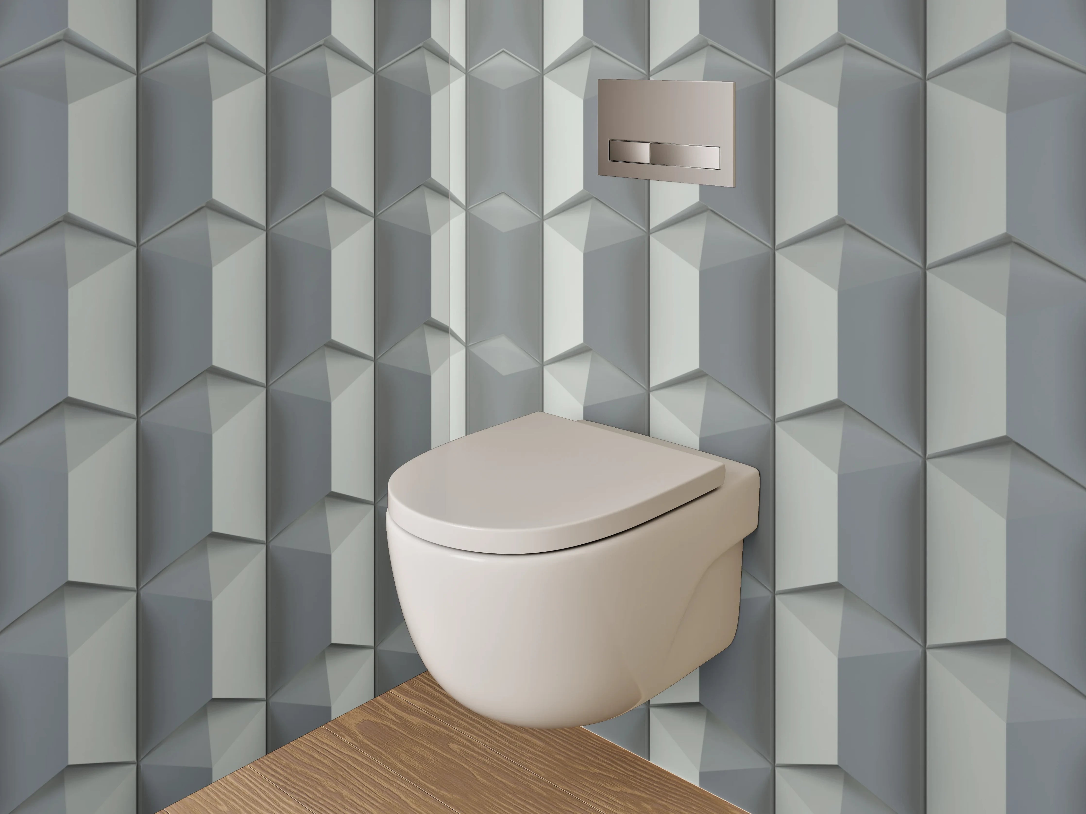 WC-Rückwand - Geometrisches 3D-Muster Grau Metallic
