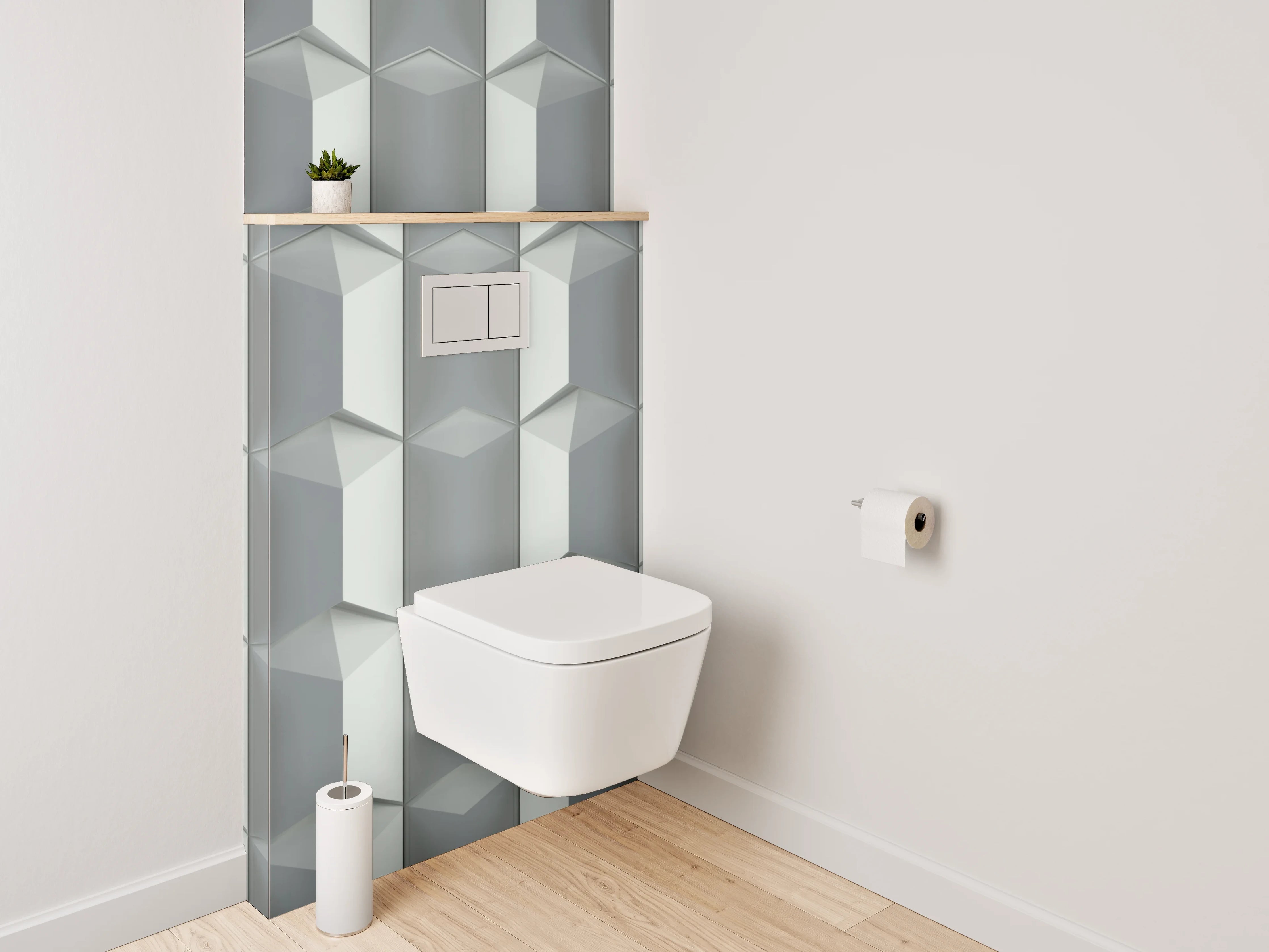 WC-Rückwand - Geometrisches 3D-Muster Grau Metallic