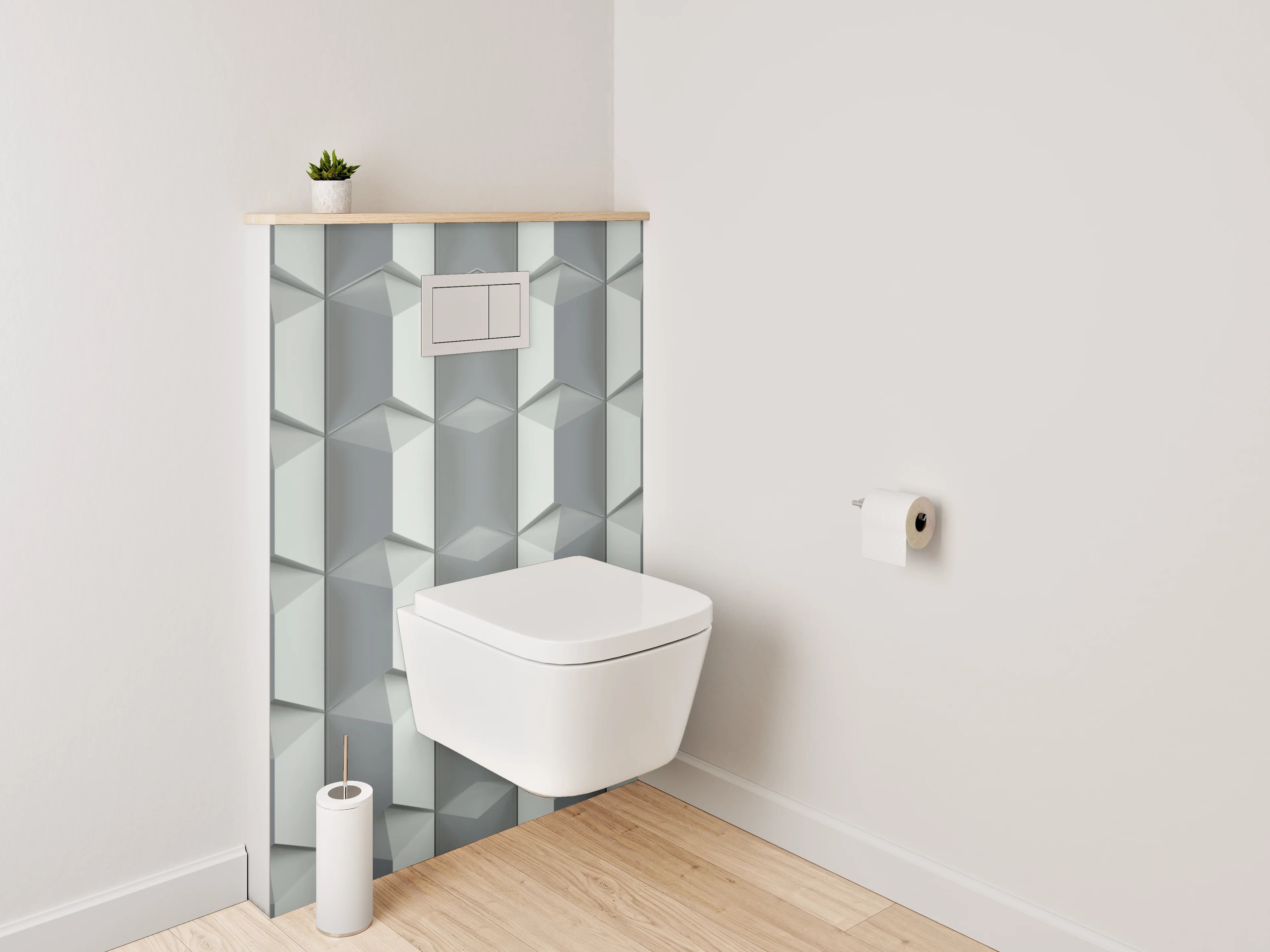 WC-Rückwand - Geometrisches 3D-Muster Grau Metallic
