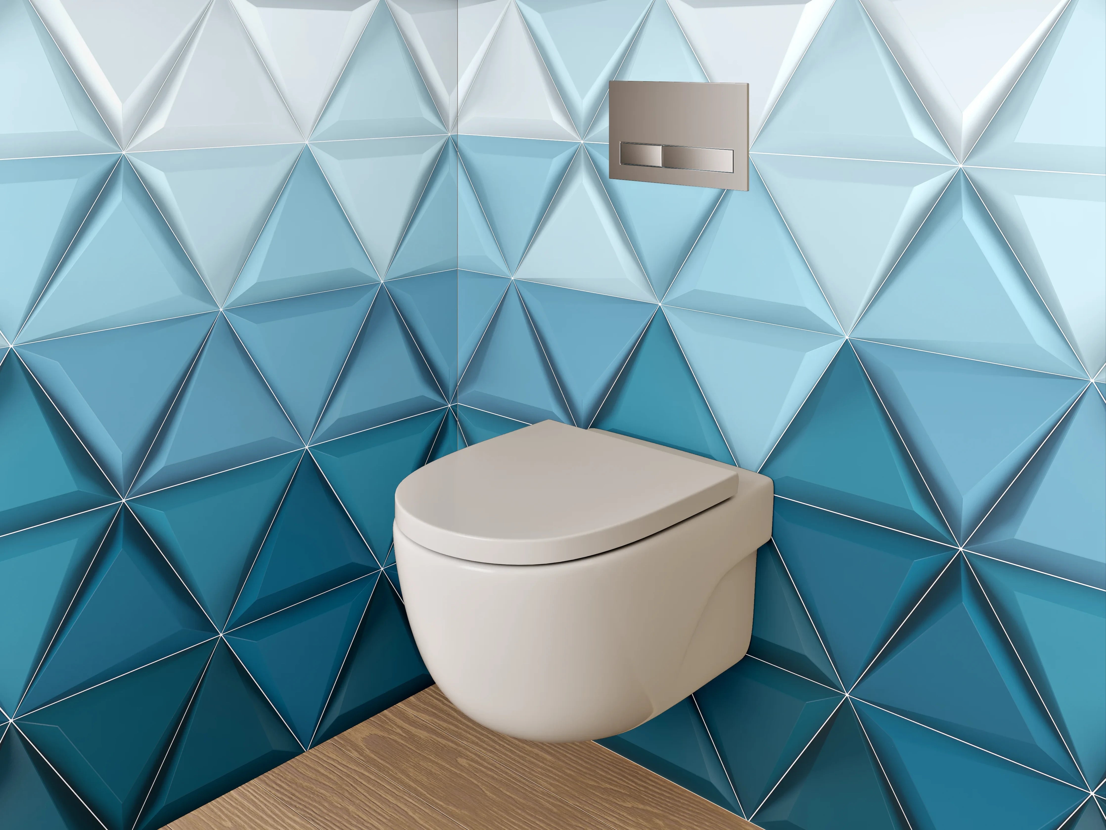 WC-Rückwand - Geometrisches 3D-Muster in Blautönen