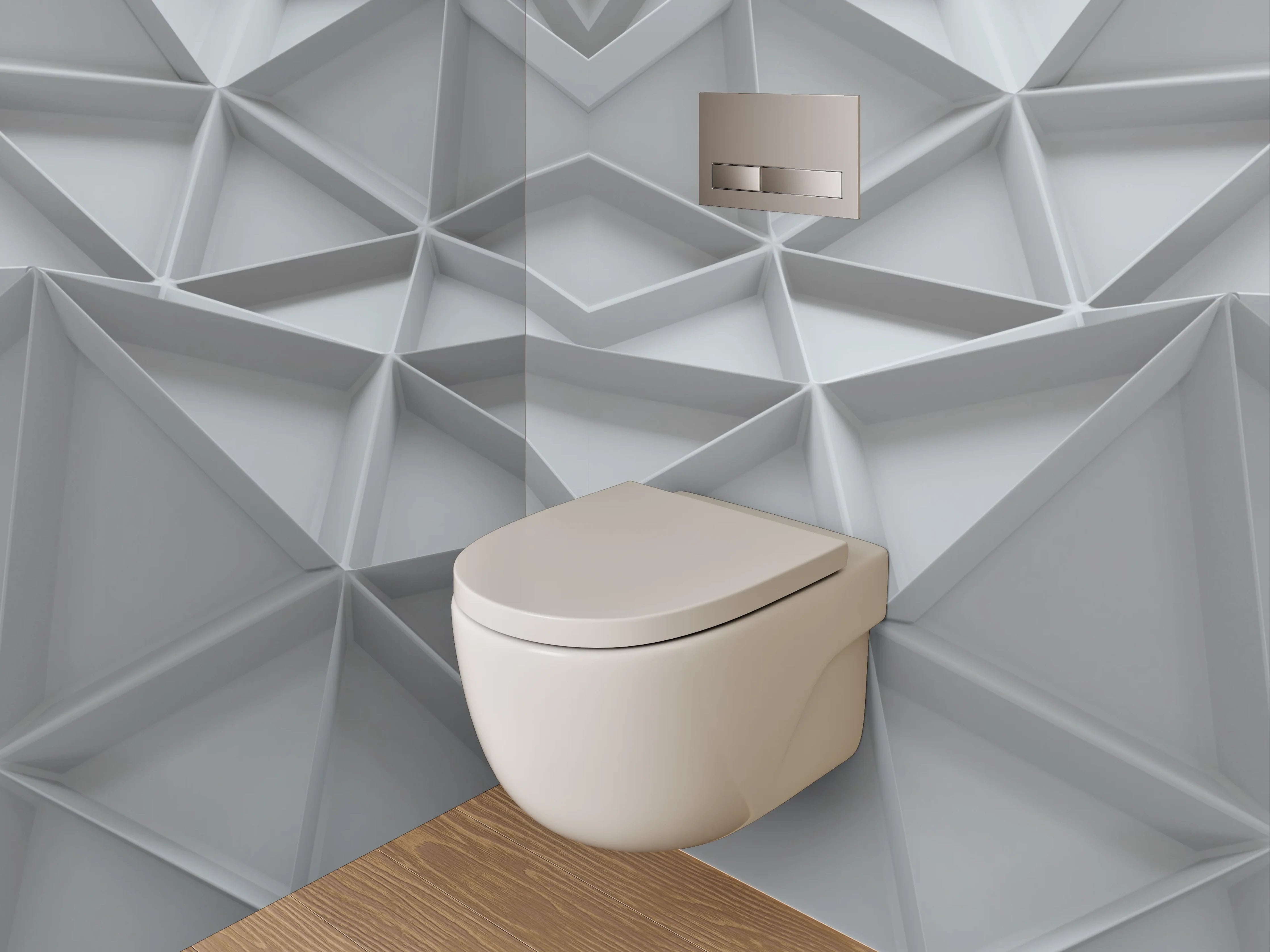 WC-Rückwand - Geometrisches 3D-Muster in Weiß und Grau