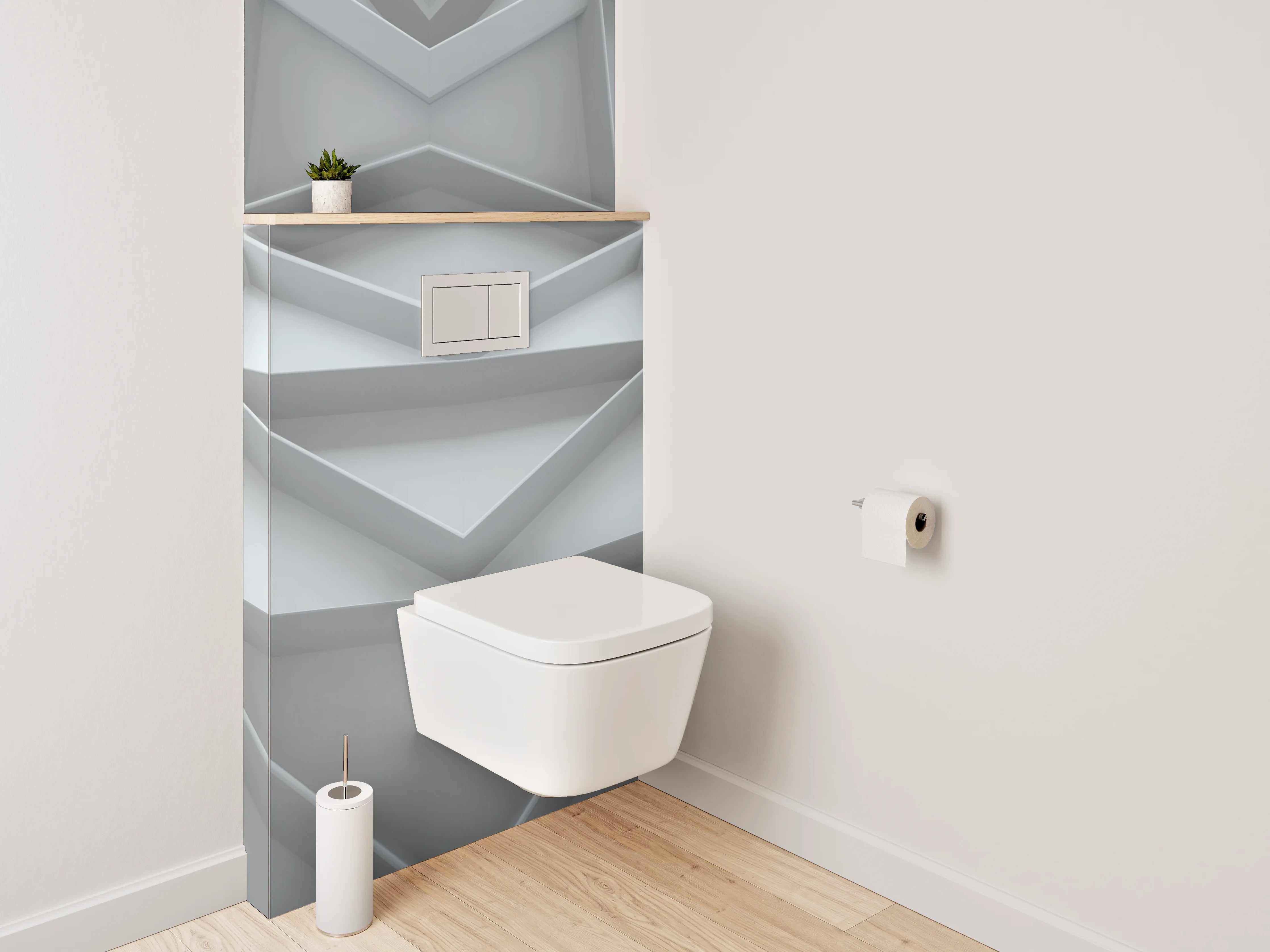 WC-Rückwand - Geometrisches 3D-Muster in Weiß und Grau