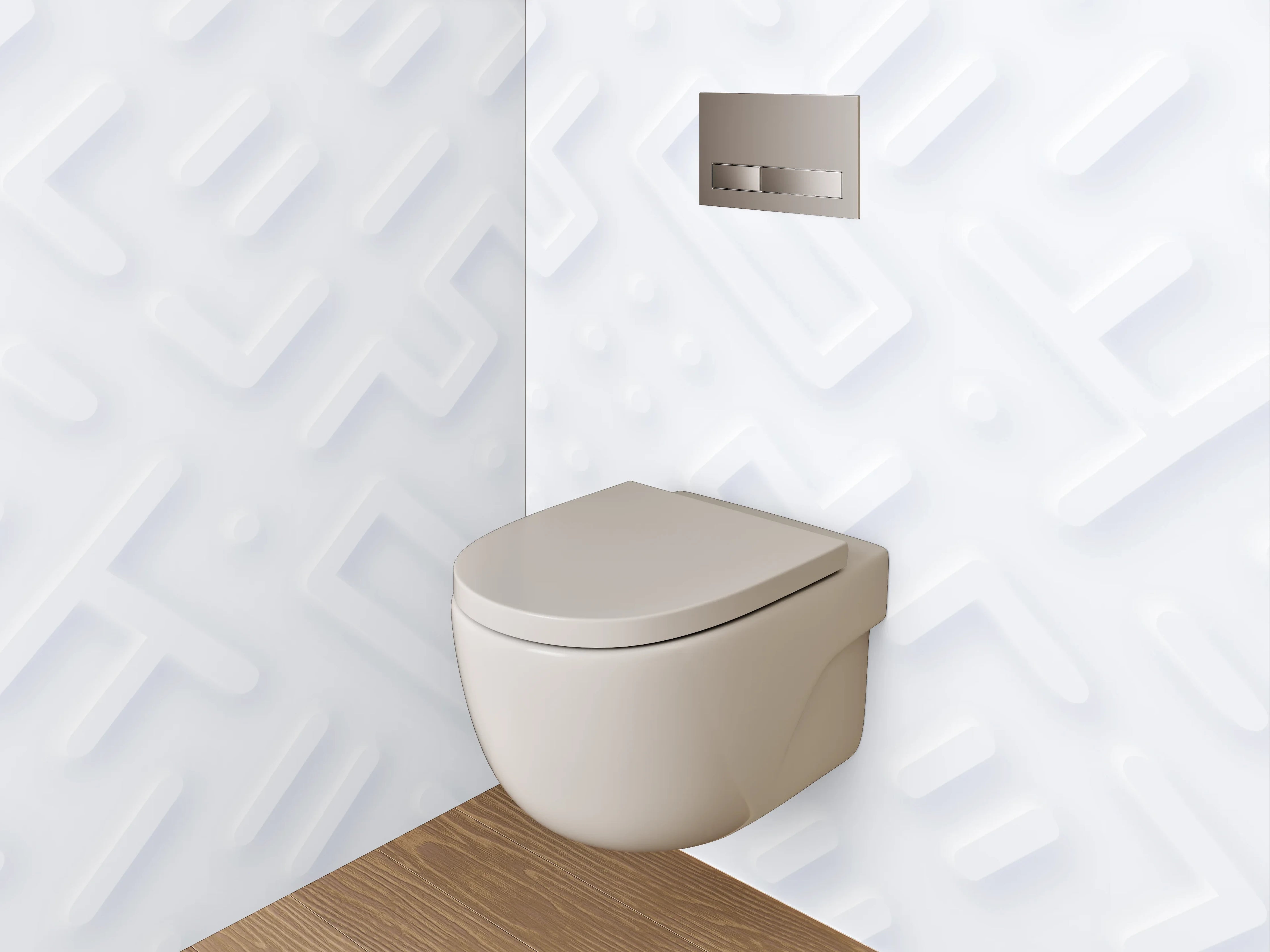 WC-Rückwand - Geometrisches 3D-Muster in Weiß und Hellgrau