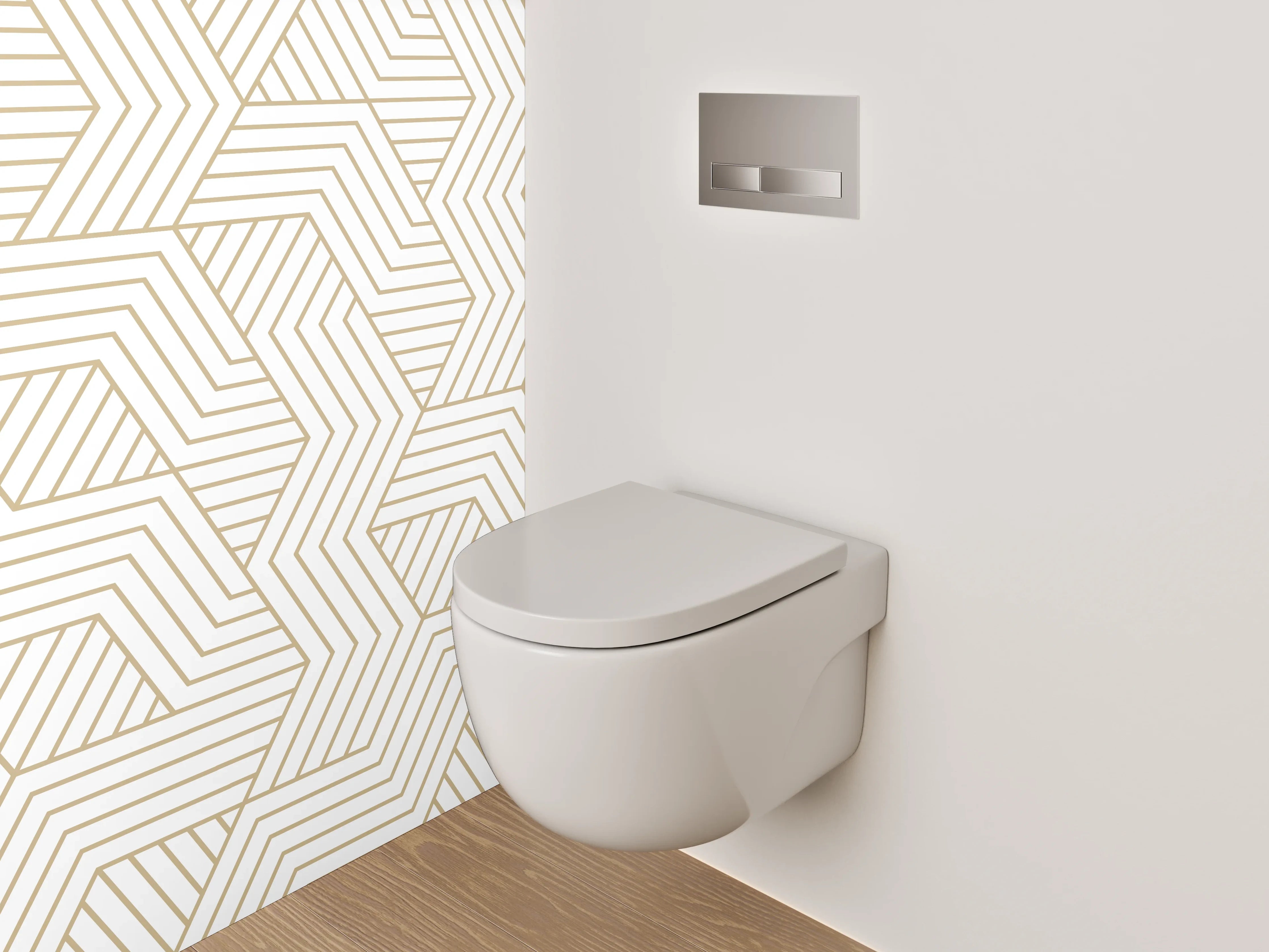 WC-Rückwand - Geometrisches Art Deco Muster Beige Weiß