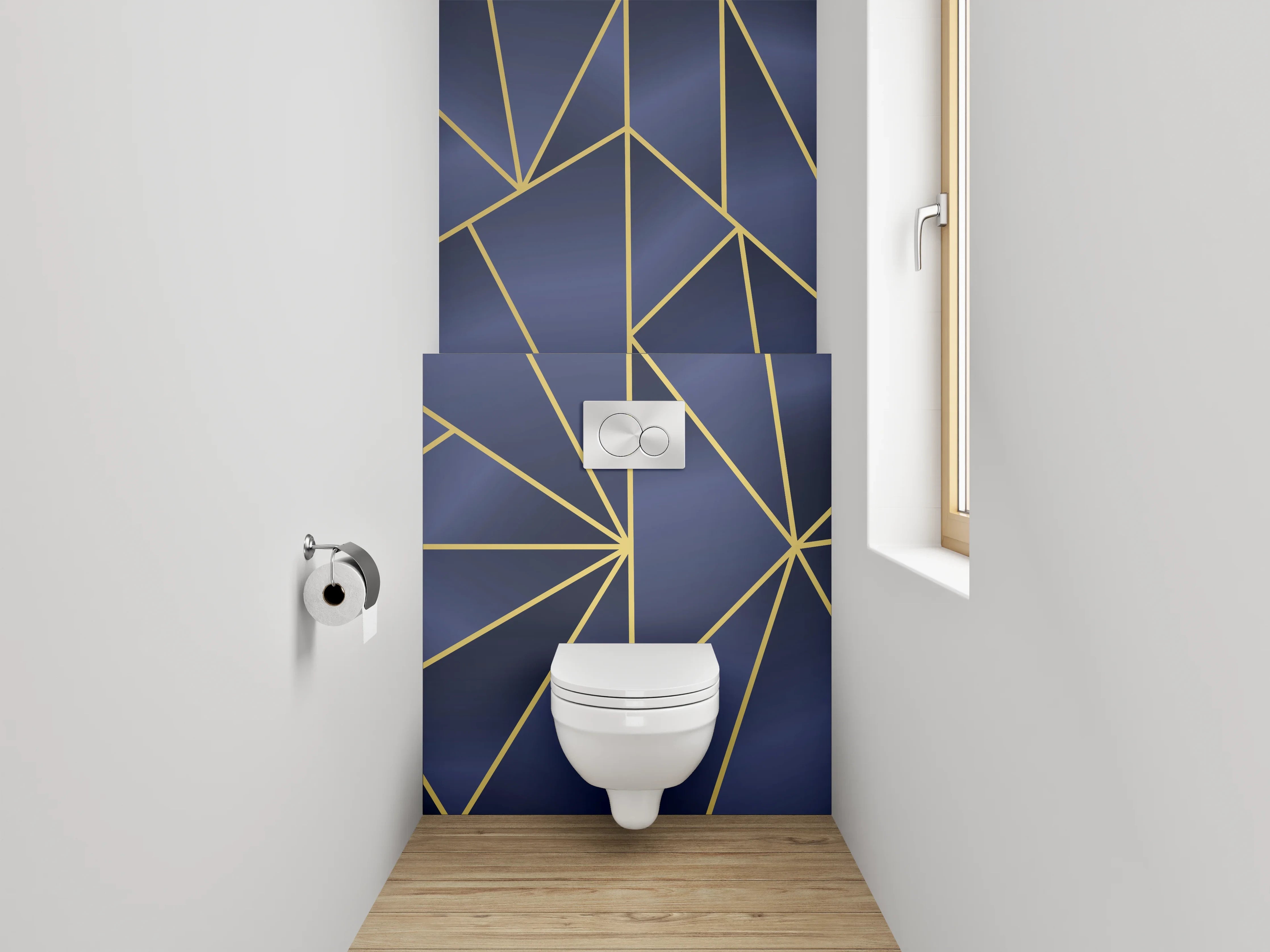 WC-Rückwand - Geometrisches Art Deco Muster Blau Gold