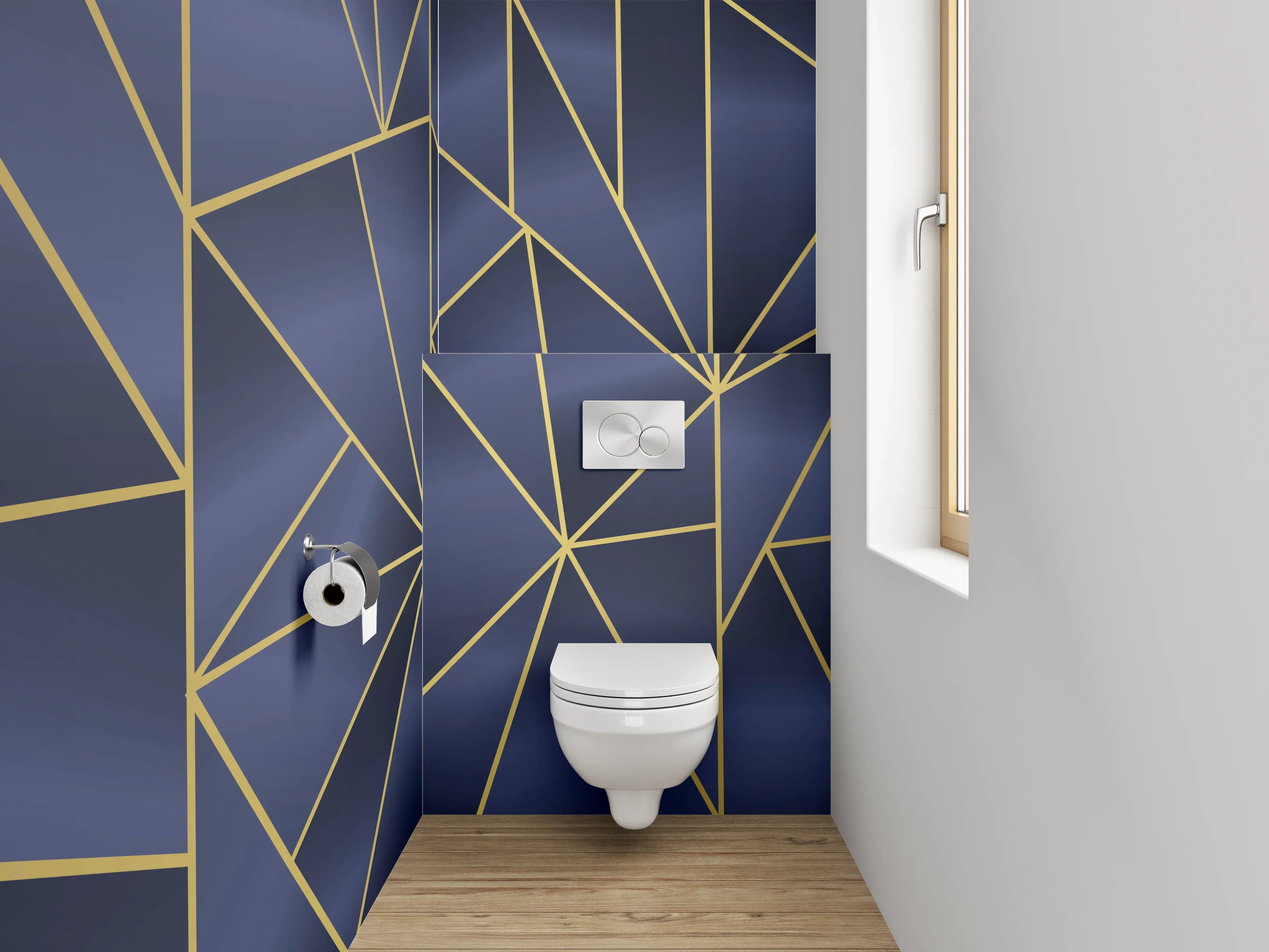 WC-Rückwand - Geometrisches Art Deco Muster Blau Gold