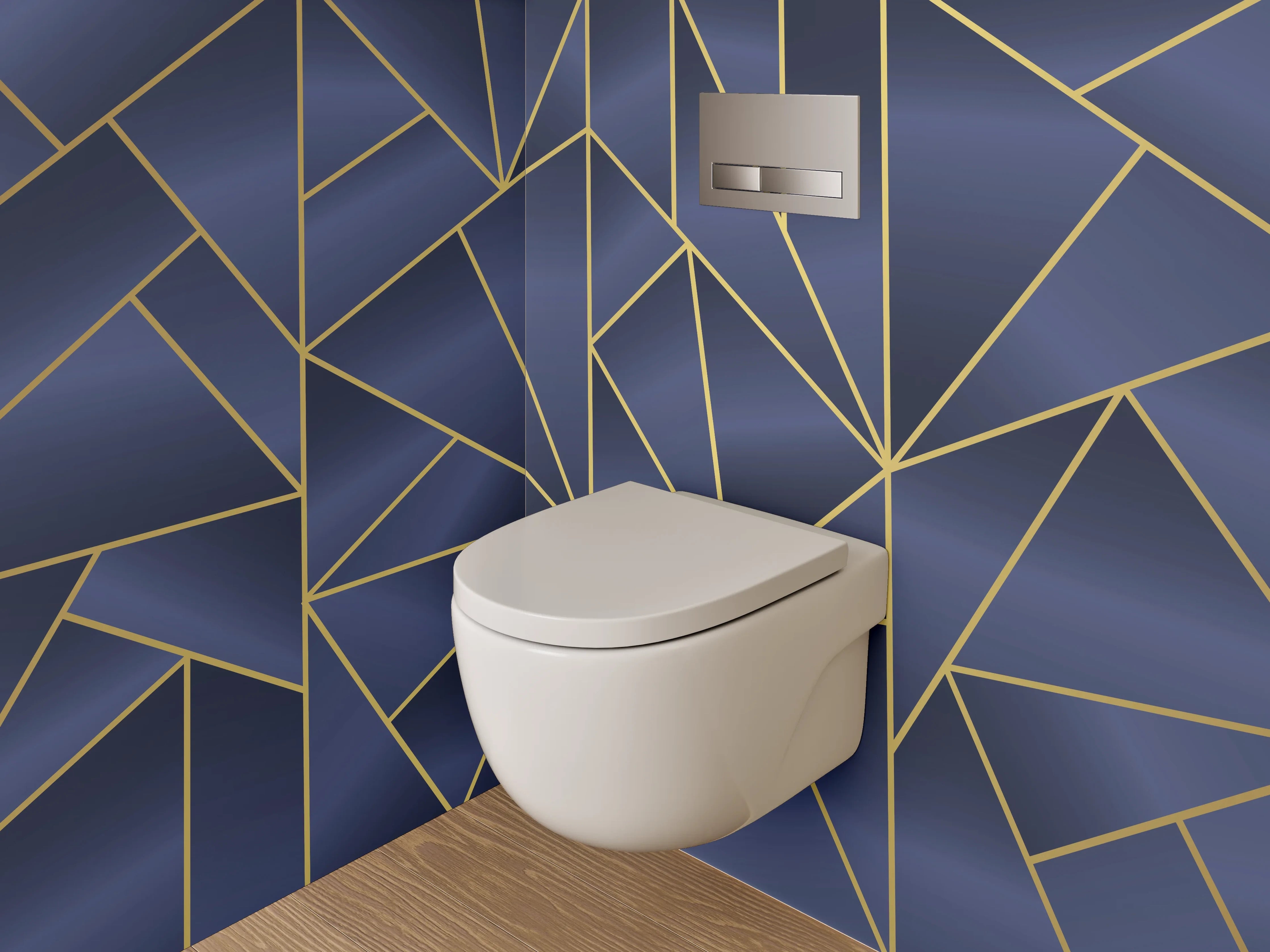 WC-Rückwand - Geometrisches Art Deco Muster Blau Gold