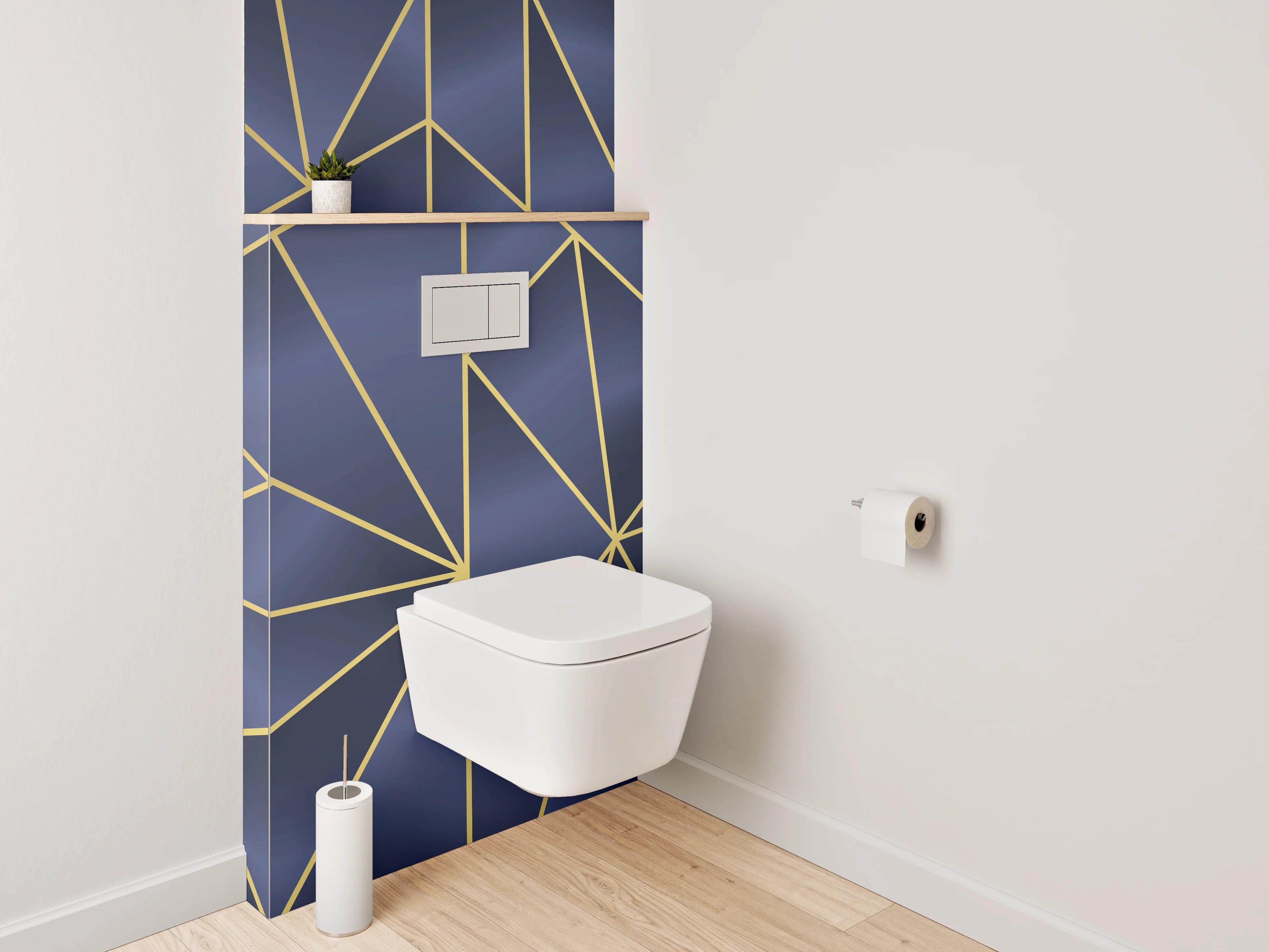 WC-Rückwand - Geometrisches Art Deco Muster Blau Gold
