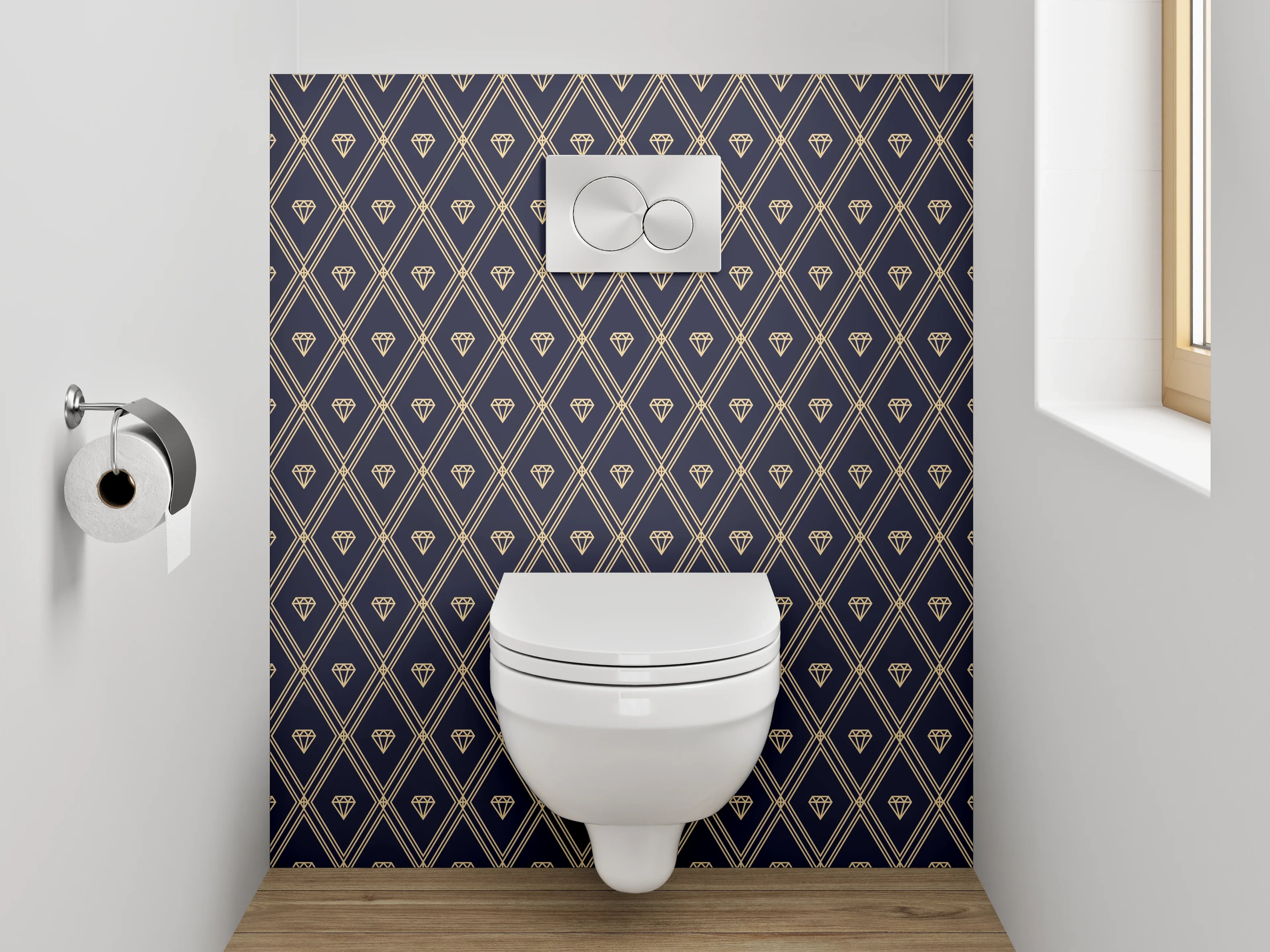 WC-Rückwand - Geometrisches Art Deco Muster Dunkelblau