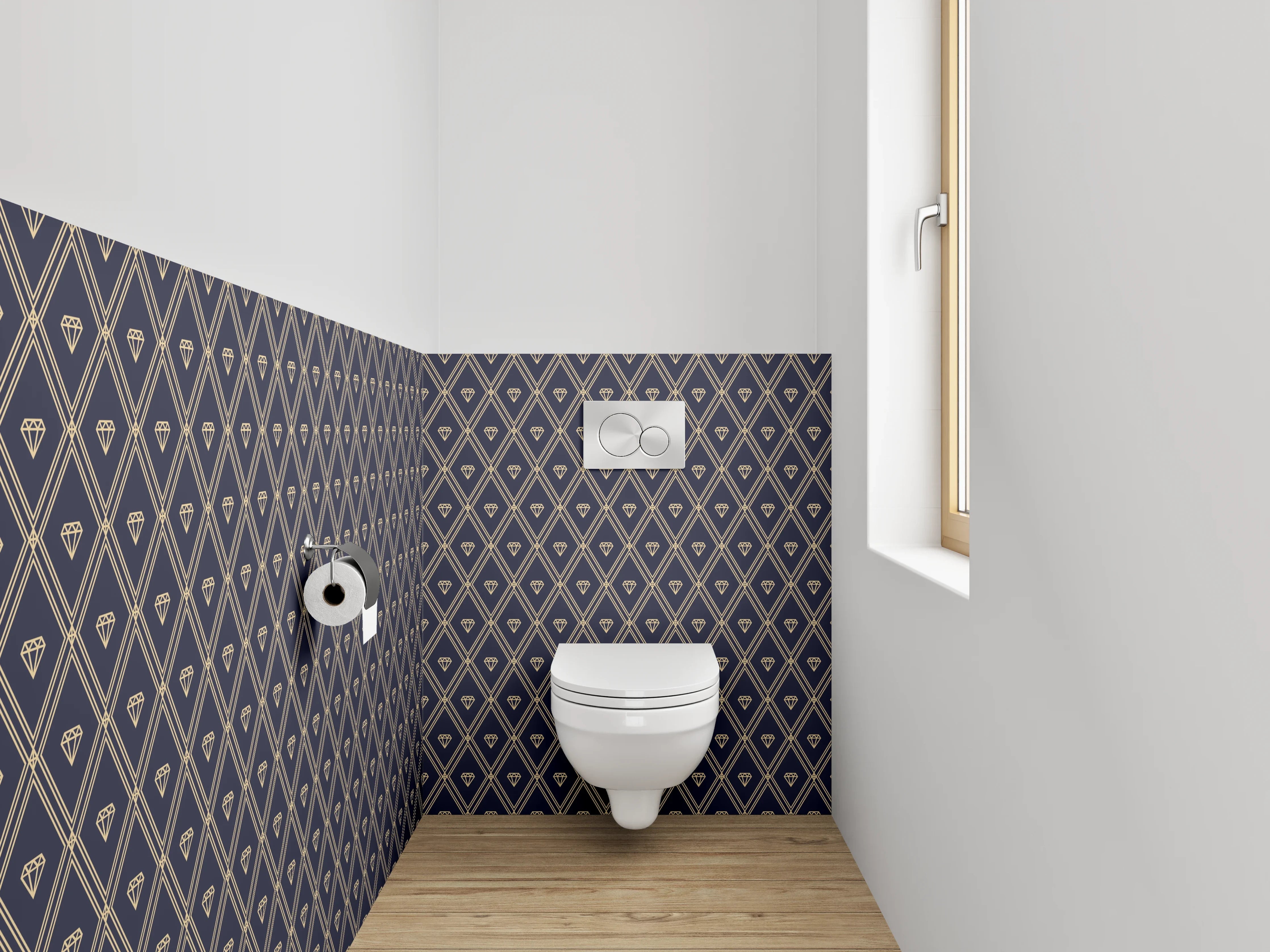 WC-Rückwand - Geometrisches Art Deco Muster Dunkelblau
