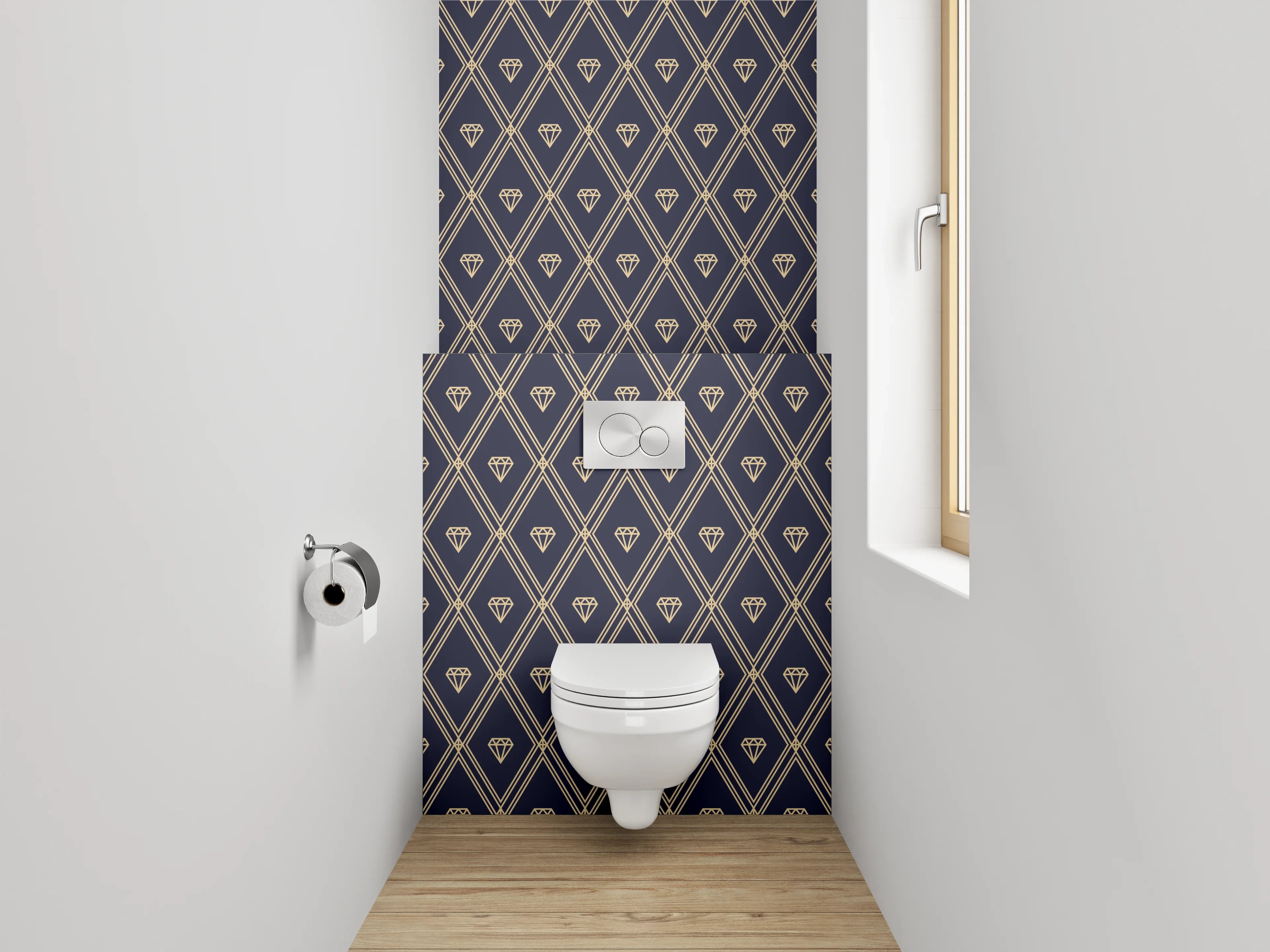 WC-Rückwand - Geometrisches Art Deco Muster Dunkelblau