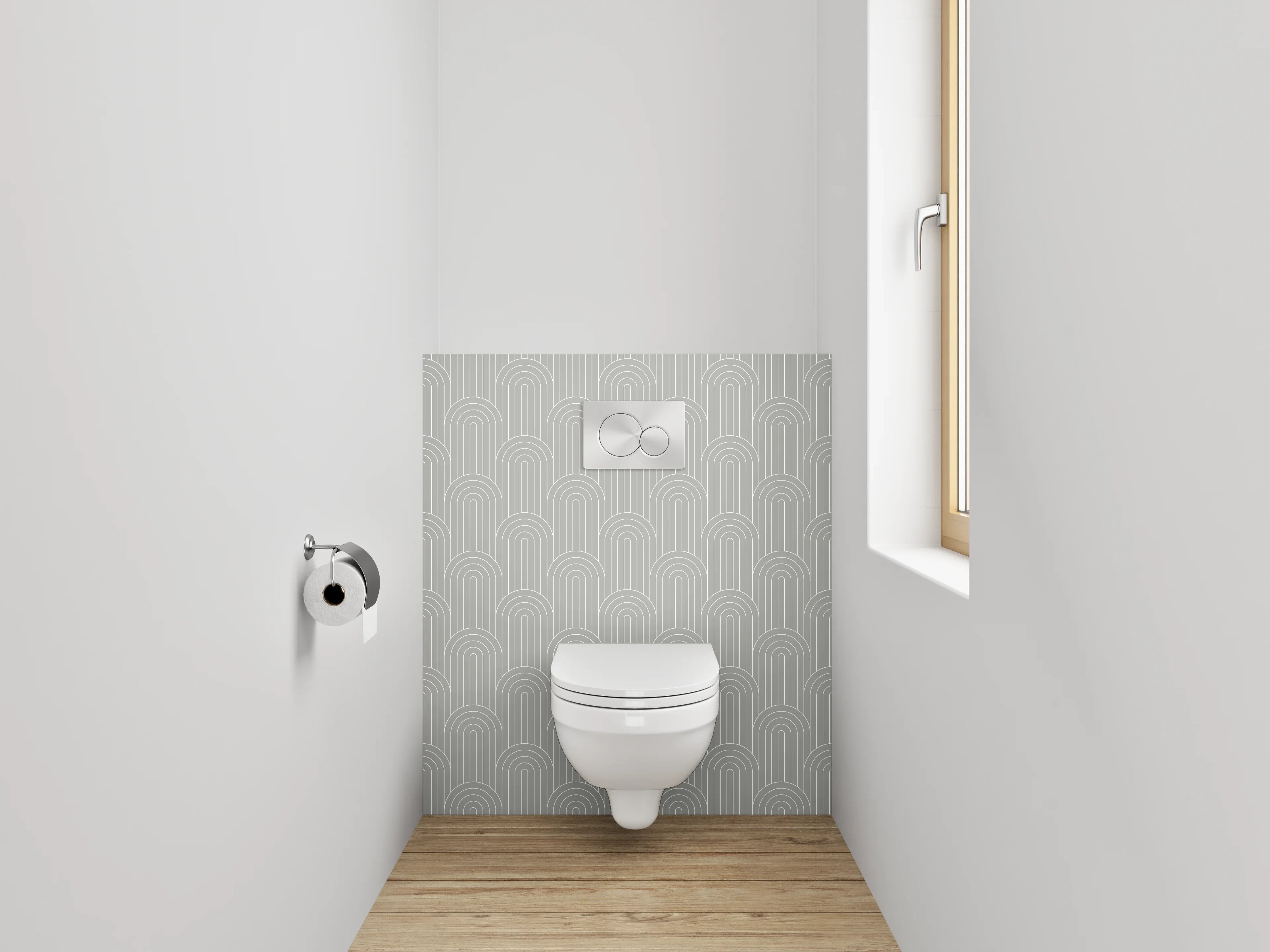 WC-Rückwand - Geometrisches Art Deco Muster Grau Weiß