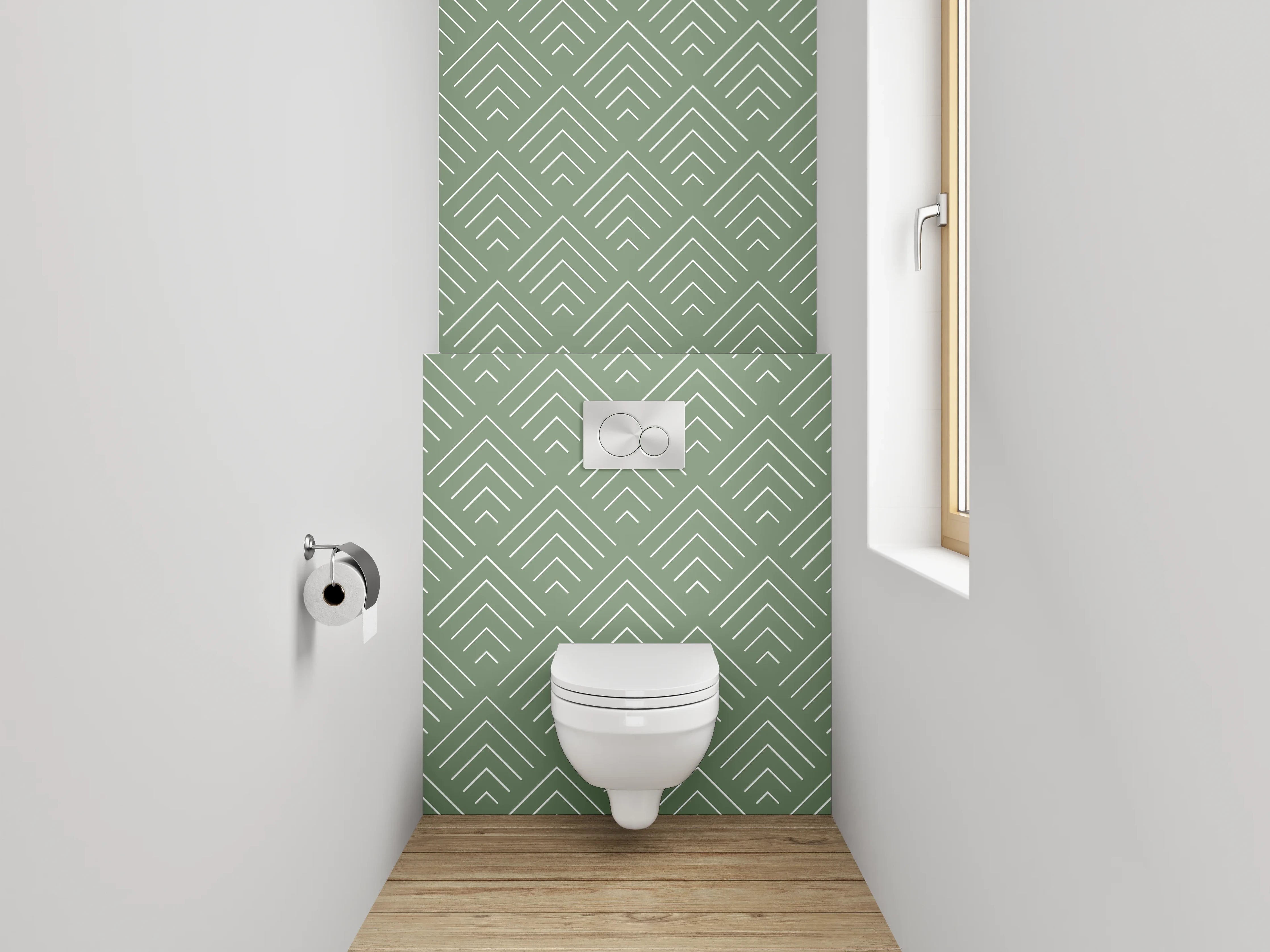 WC-Rückwand - Geometrisches Art Deco Muster Grünweiß
