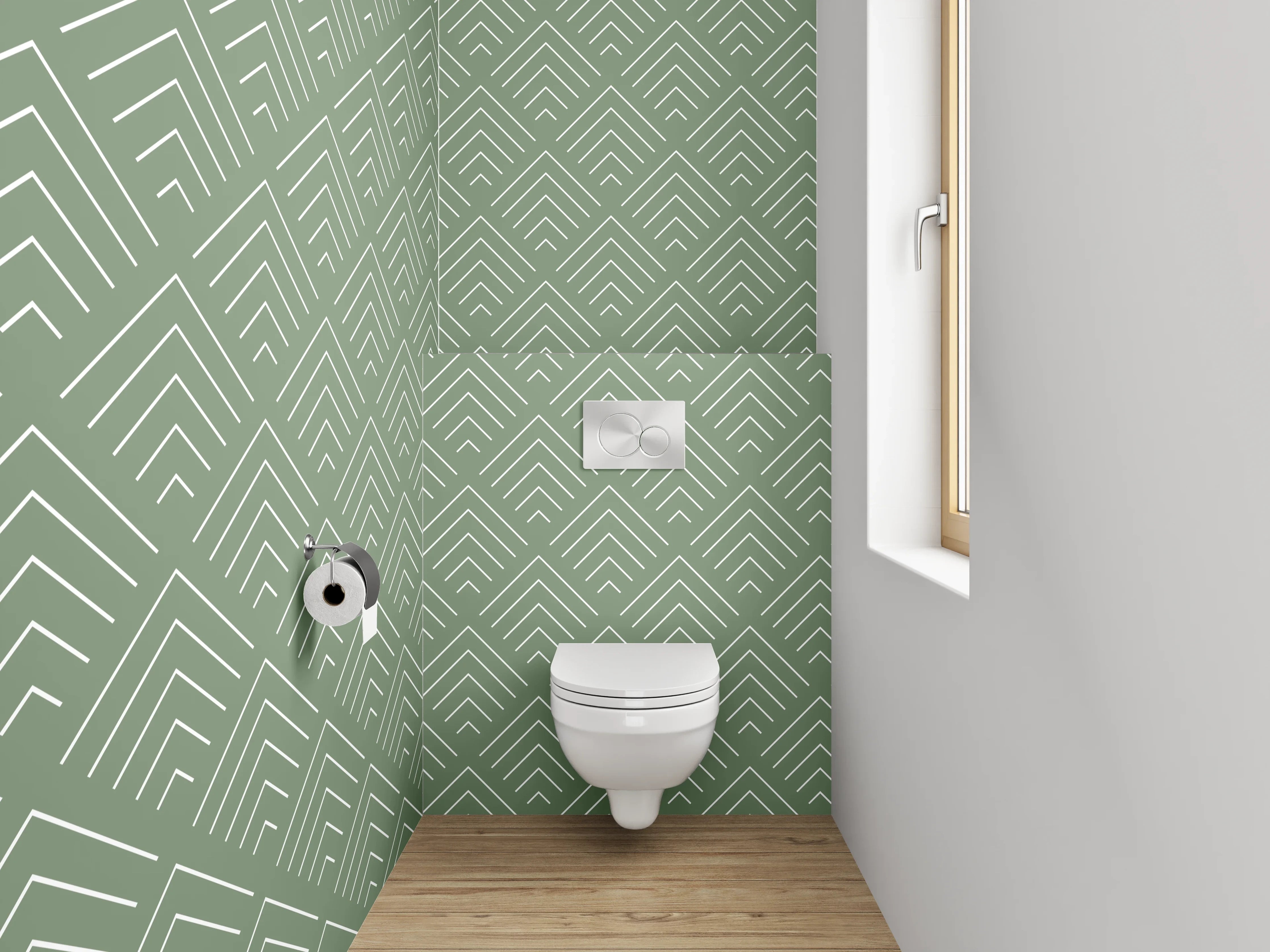 WC-Rückwand - Geometrisches Art Deco Muster Grünweiß