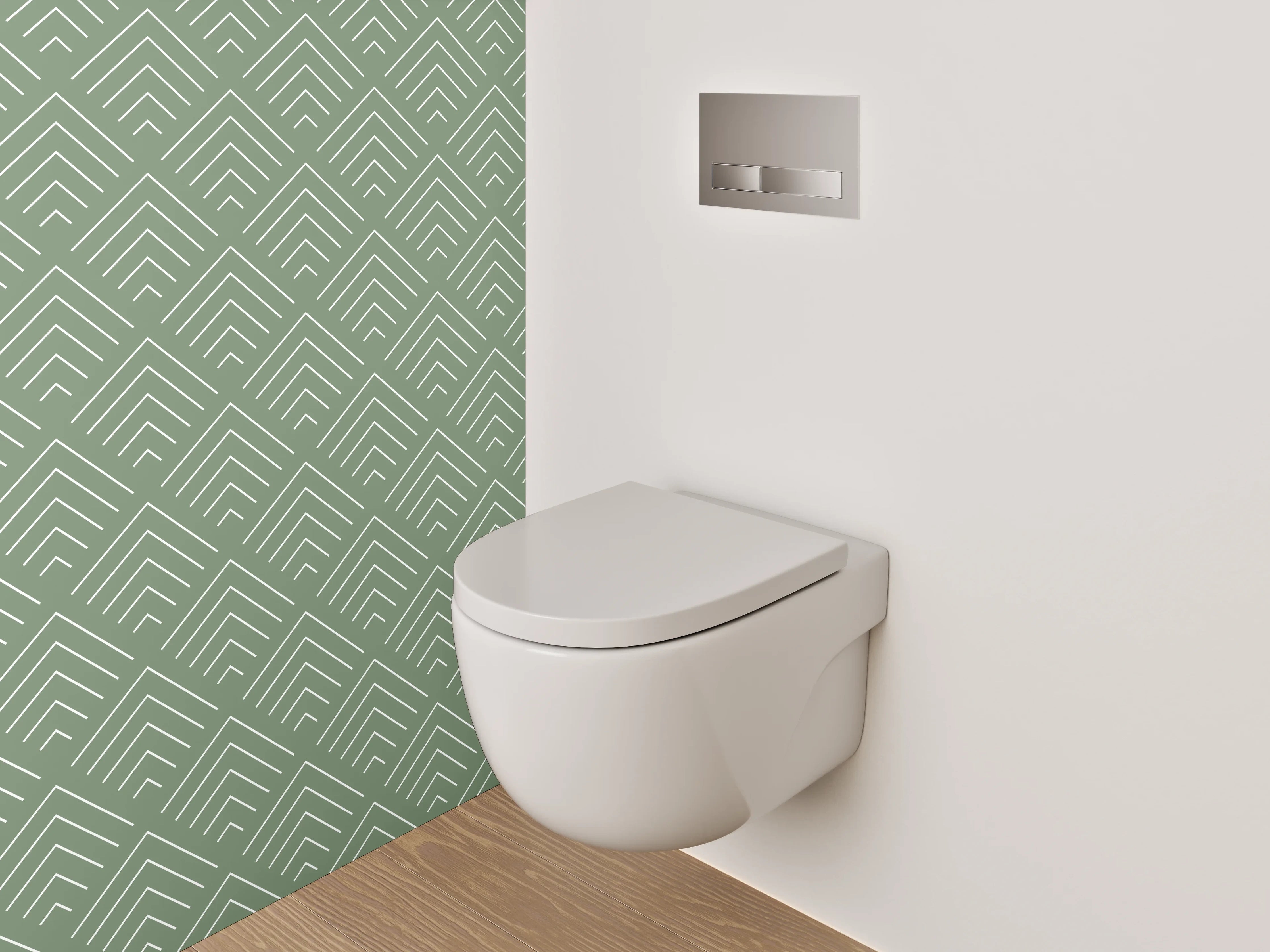 WC-Rückwand - Geometrisches Art Deco Muster Grünweiß