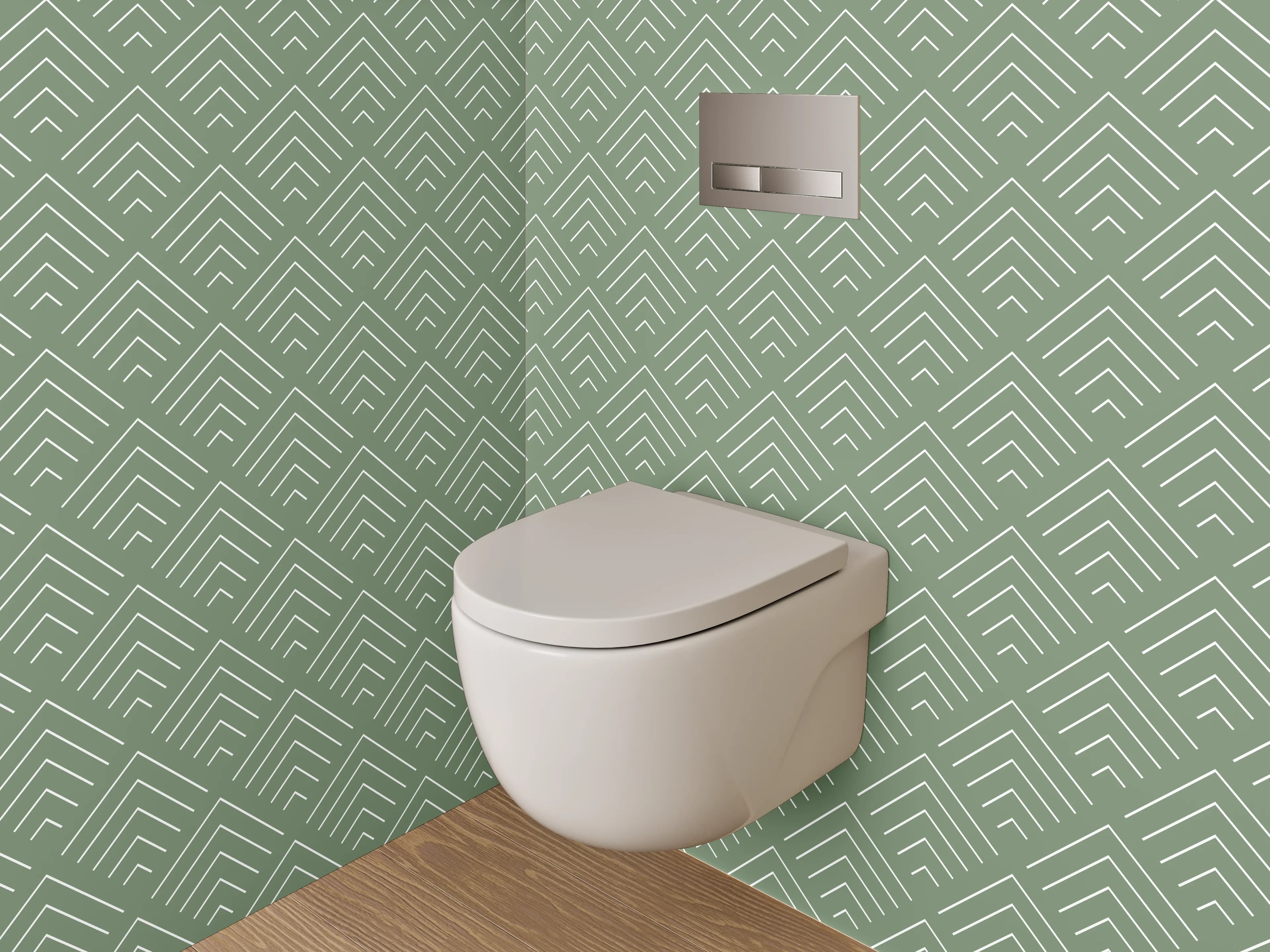 WC-Rückwand - Geometrisches Art Deco Muster Grünweiß