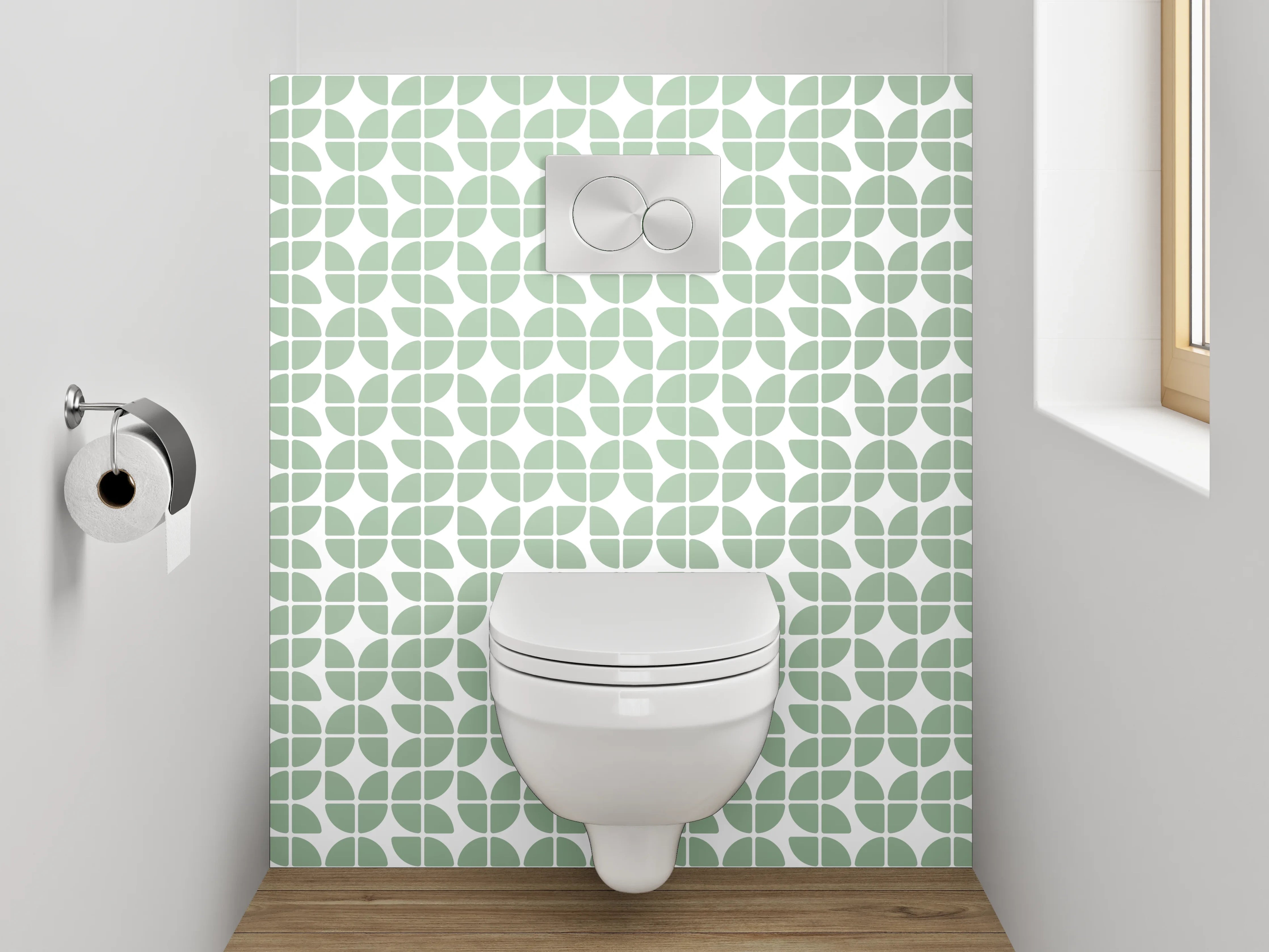 WC-Rückwand - Geometrisches Blättermuster Grün-Weiß