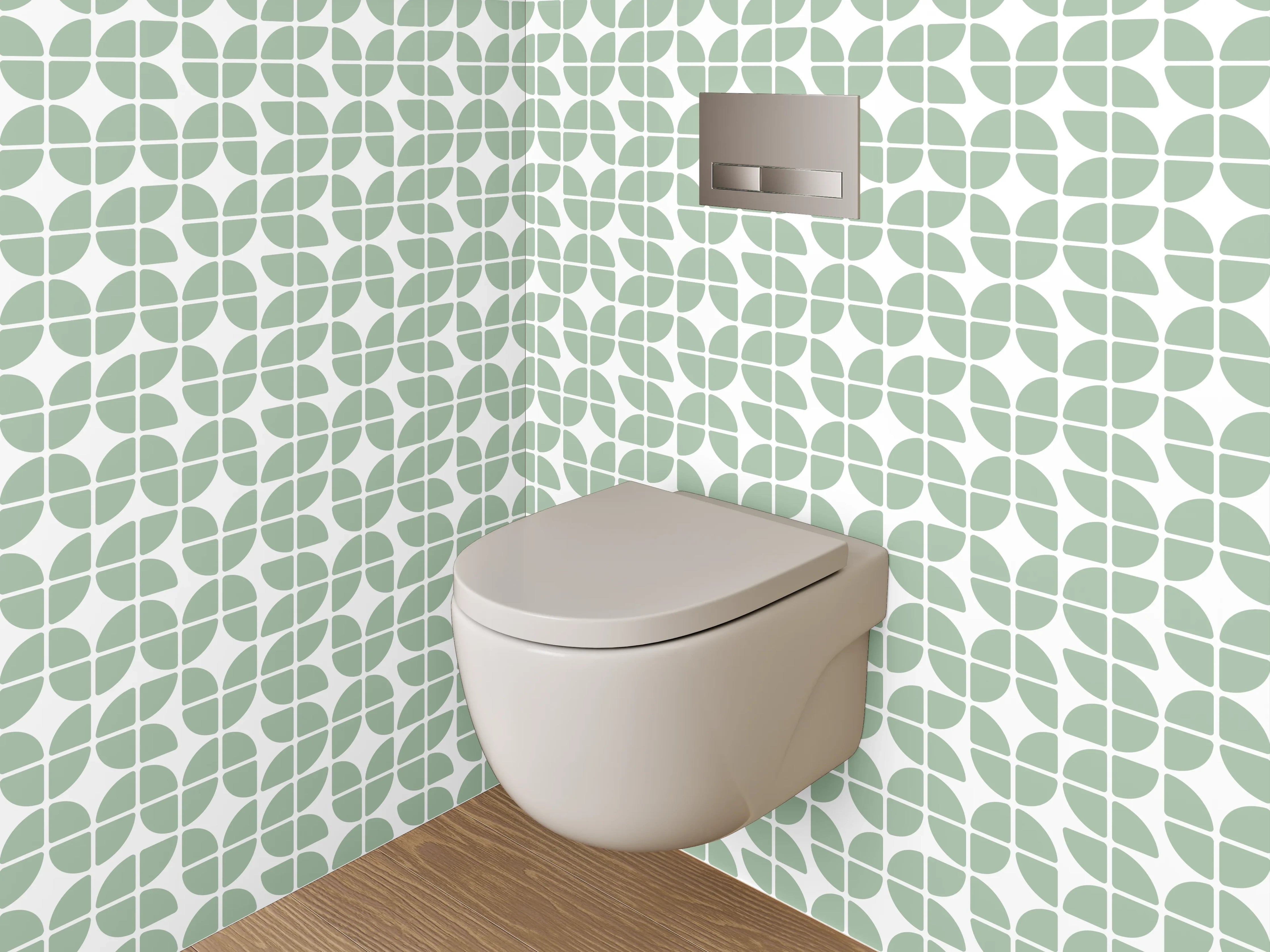 WC-Rückwand - Geometrisches Blättermuster Grün-Weiß