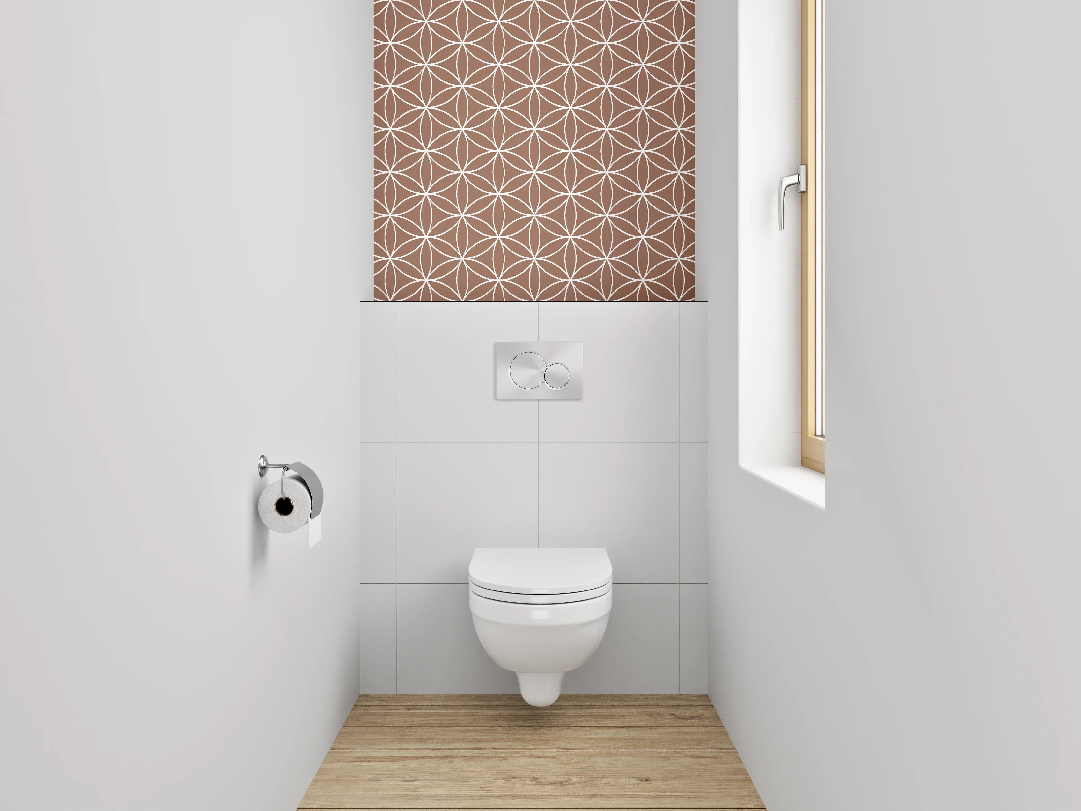 WC-Rückwand - Geometrisches Blütenmuster Braun Weiß