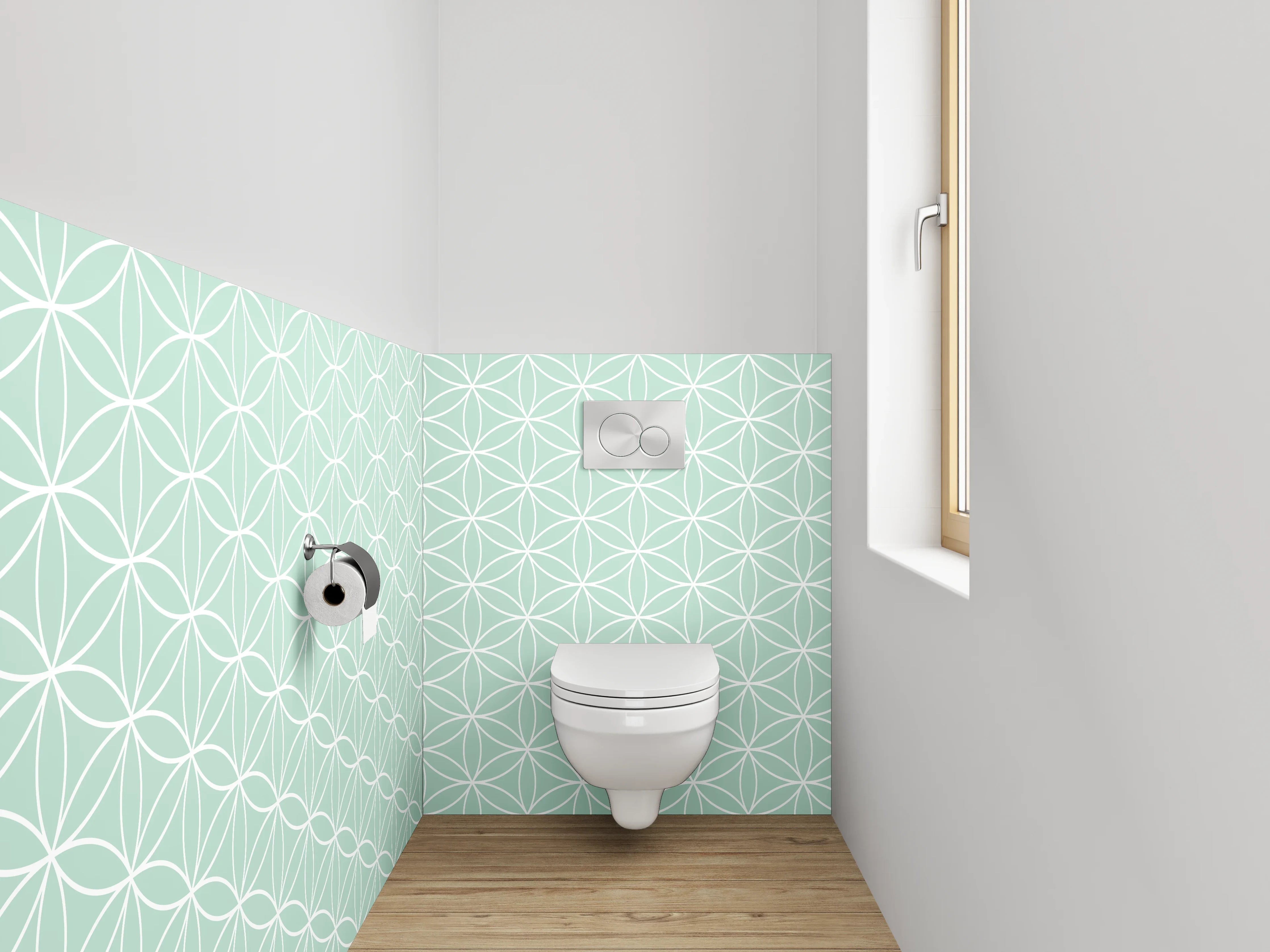 WC-Rückwand - Geometrisches Blütenmuster Mint Weiß