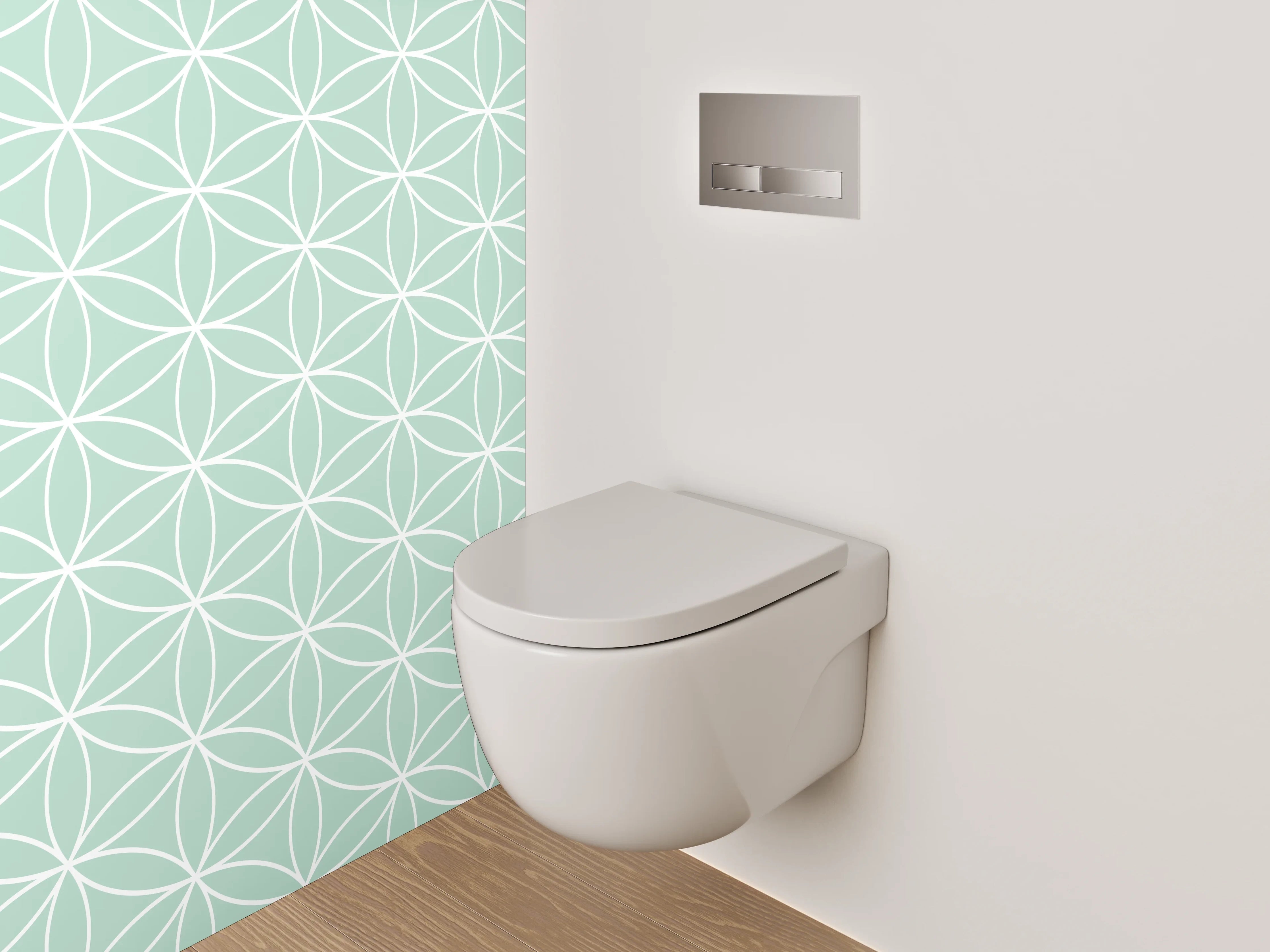 WC-Rückwand - Geometrisches Blütenmuster Mint Weiß