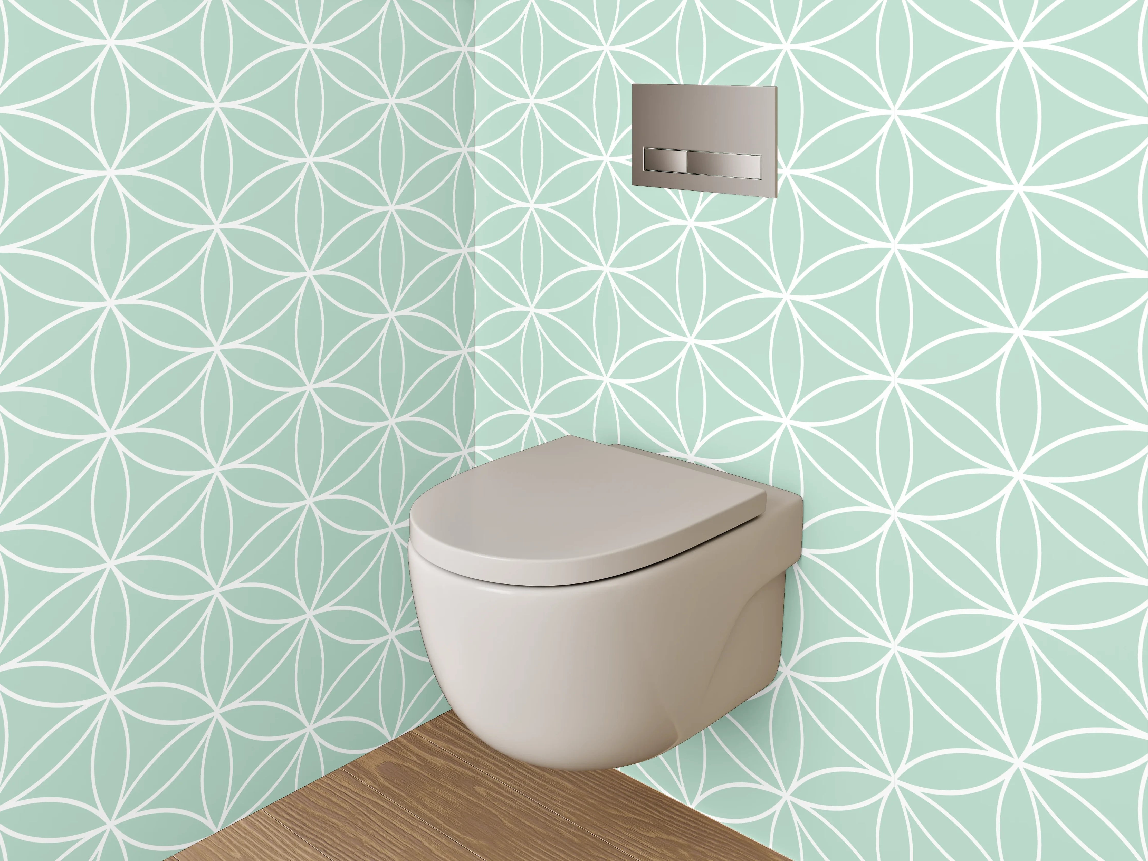 WC-Rückwand - Geometrisches Blütenmuster Mint Weiß