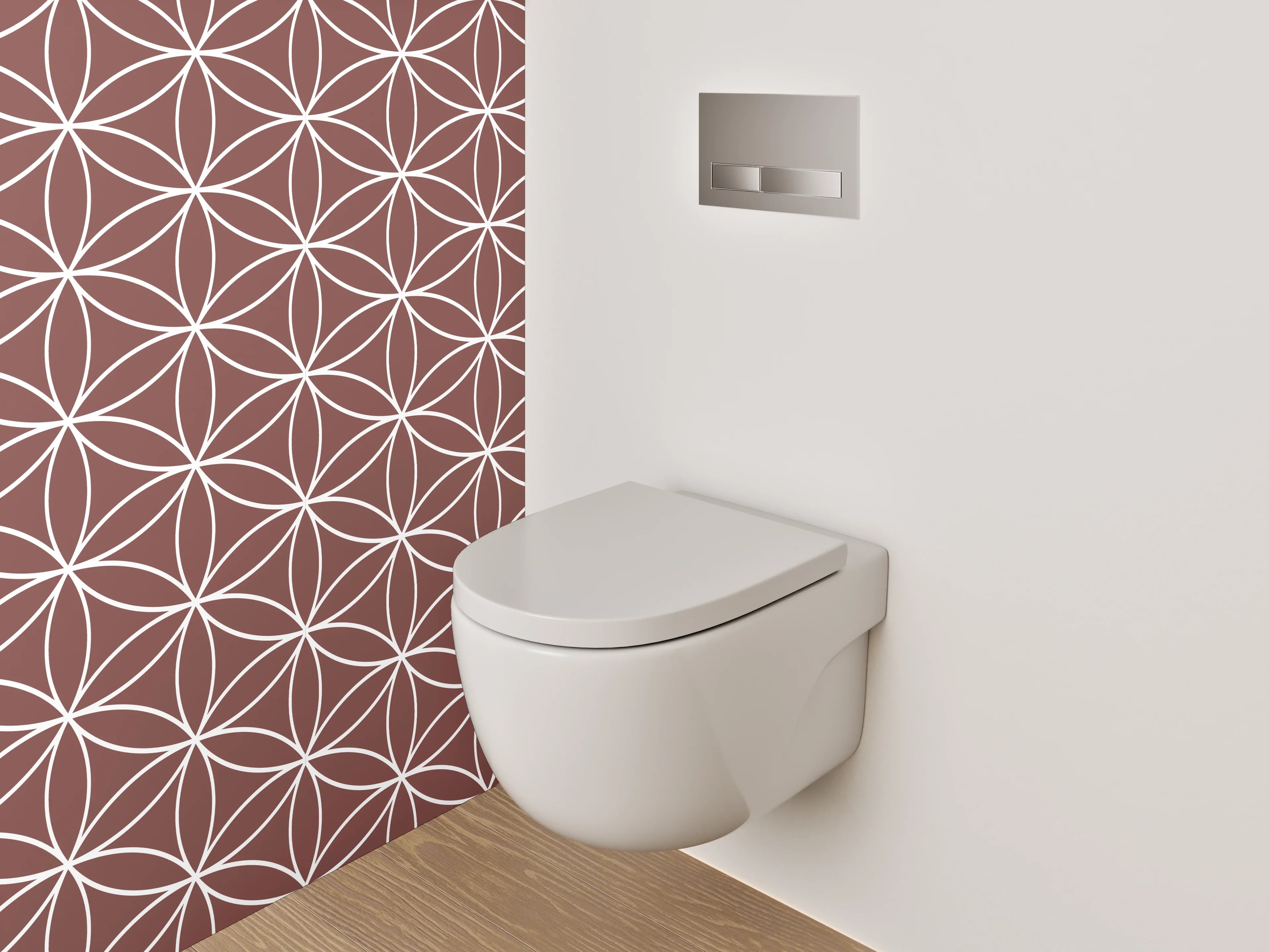 WC-Rückwand - Geometrisches Blumenmuster Braun Weiß