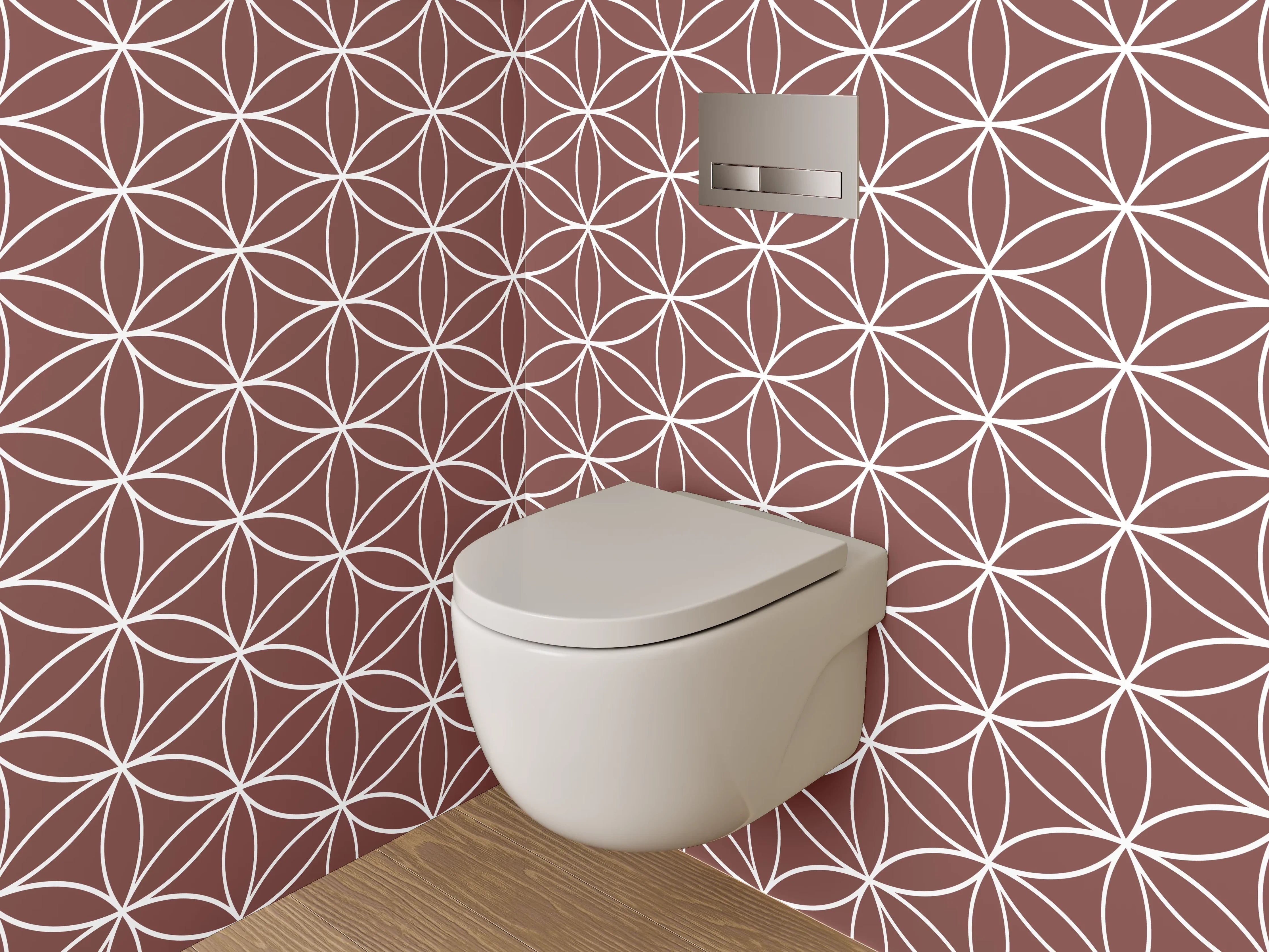 WC-Rückwand - Geometrisches Blumenmuster Braun Weiß