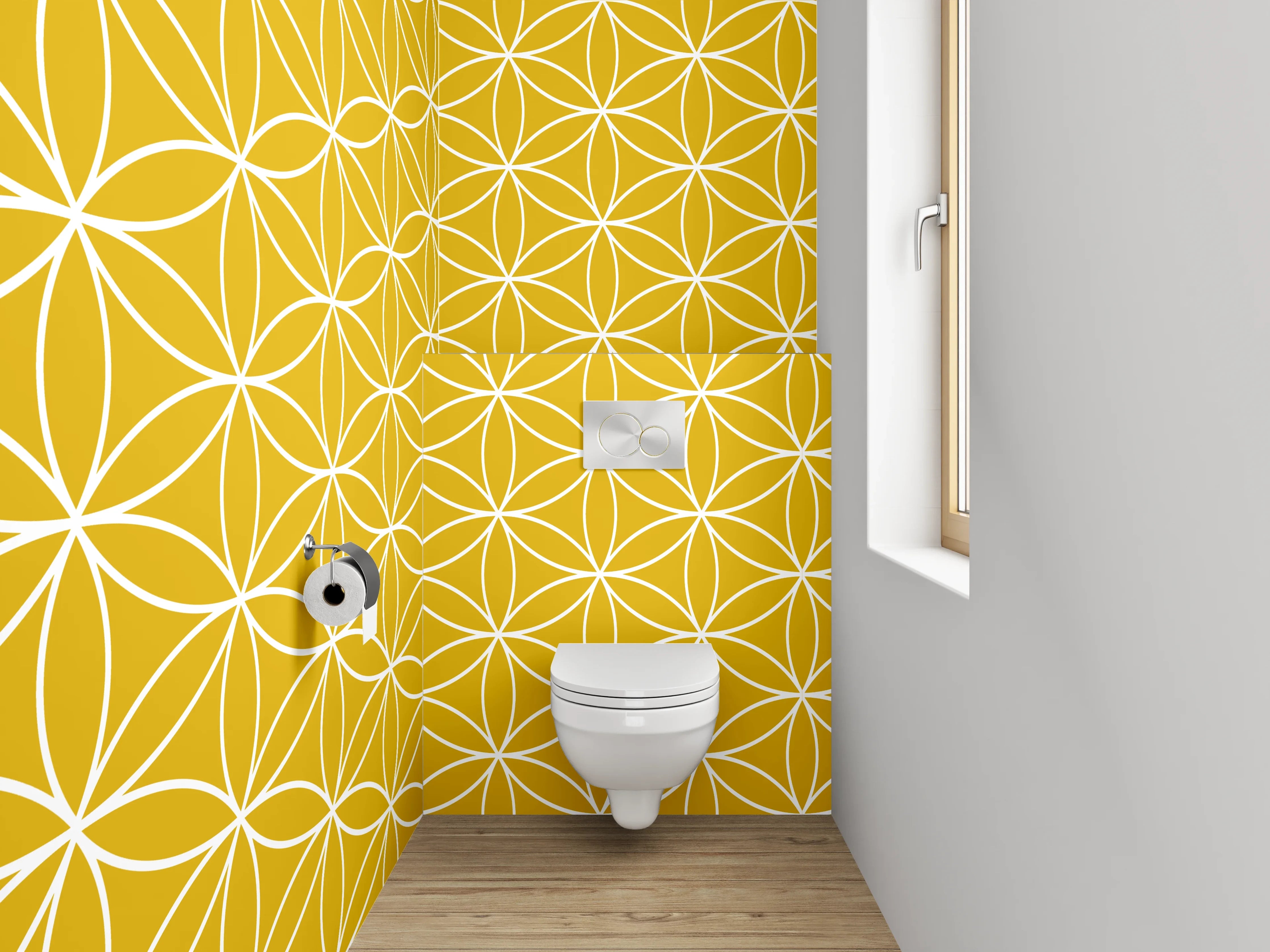 WC-Rückwand - Geometrisches Blumenmuster Gelb Weiß