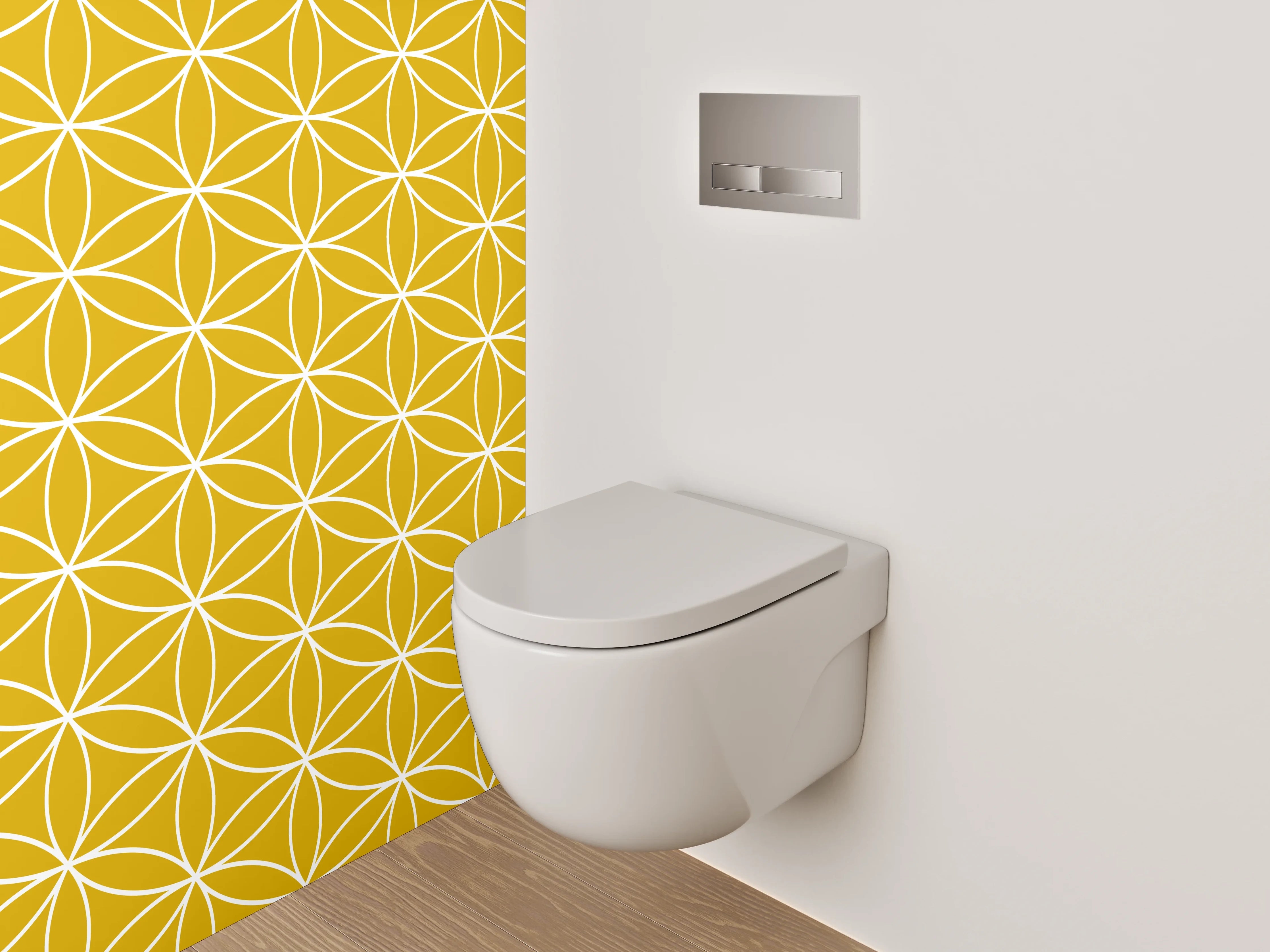 WC-Rückwand - Geometrisches Blumenmuster Gelb Weiß