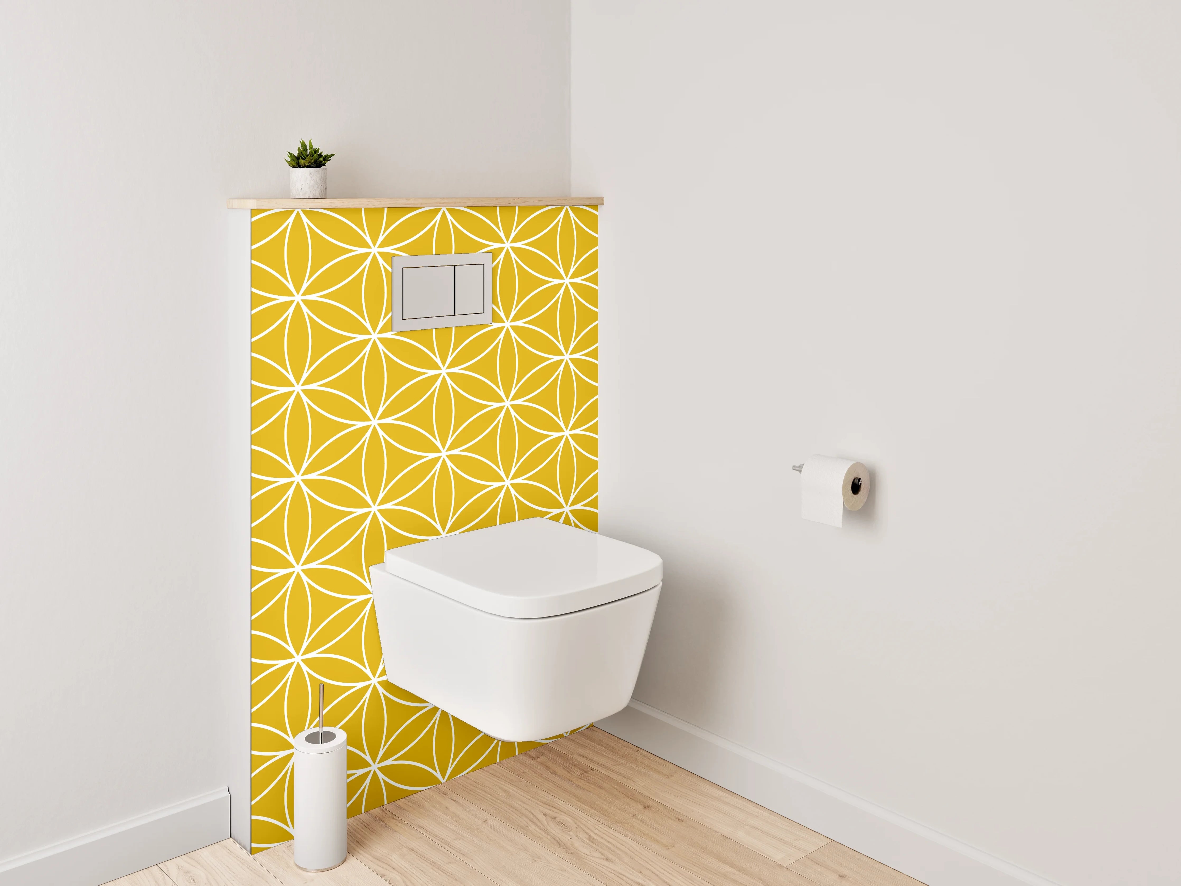 WC-Rückwand - Geometrisches Blumenmuster Gelb Weiß