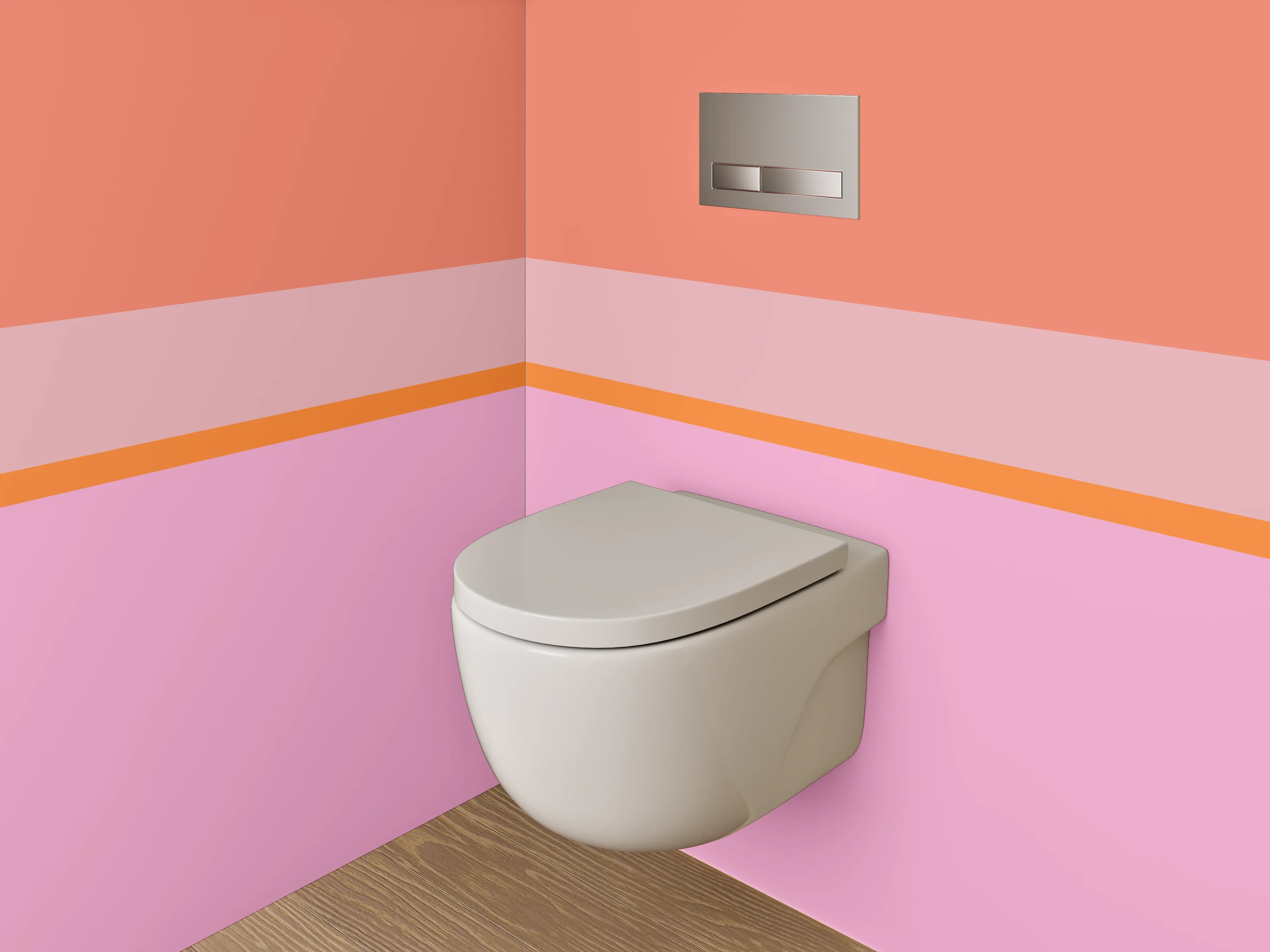 WC-Rückwand - Geometrisches Farbspiel in Rosa und Orange