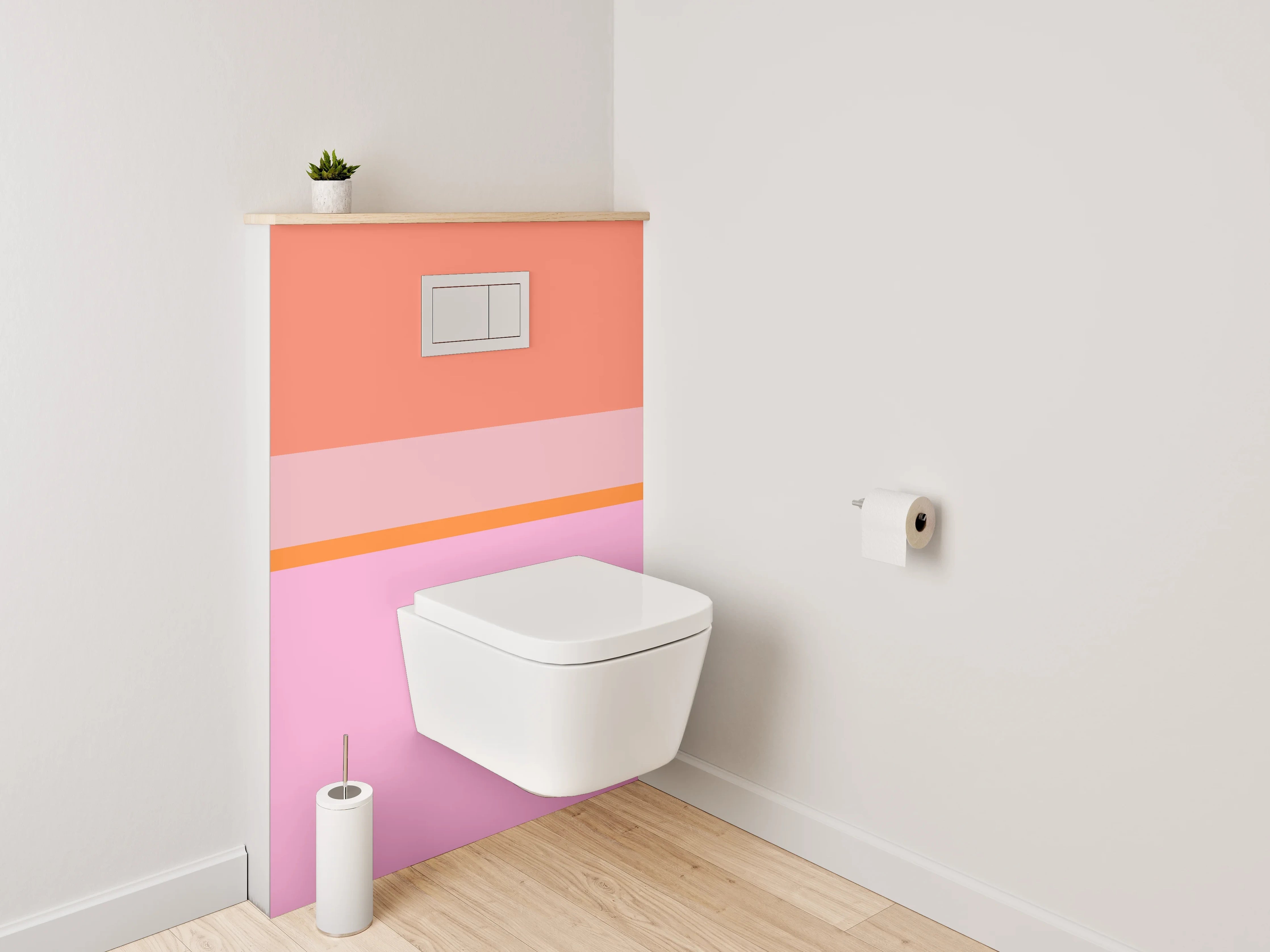 WC-Rückwand - Geometrisches Farbspiel in Rosa und Orange