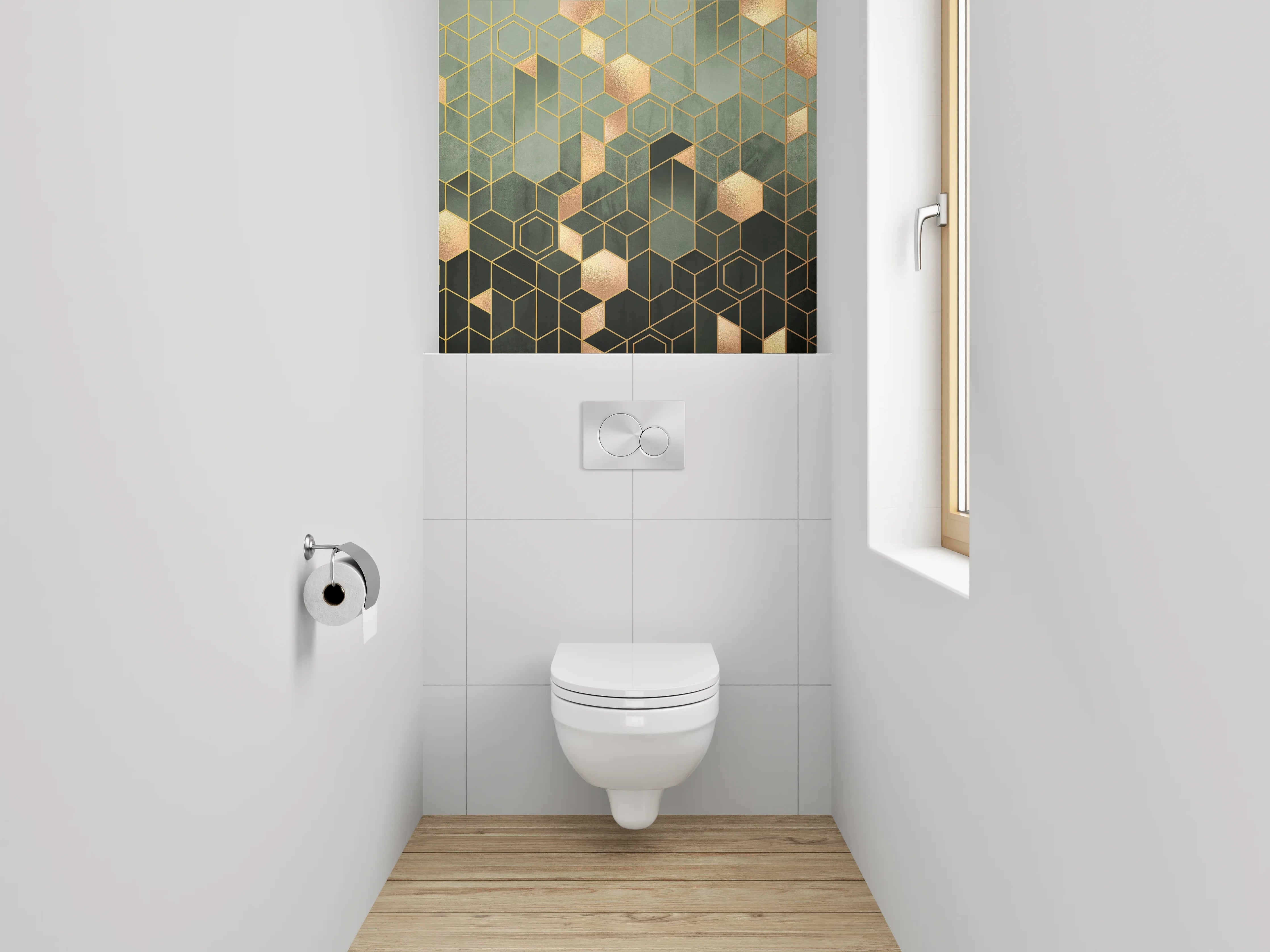 WC-Rückwand - Geometrisches Gold Muster auf Grün